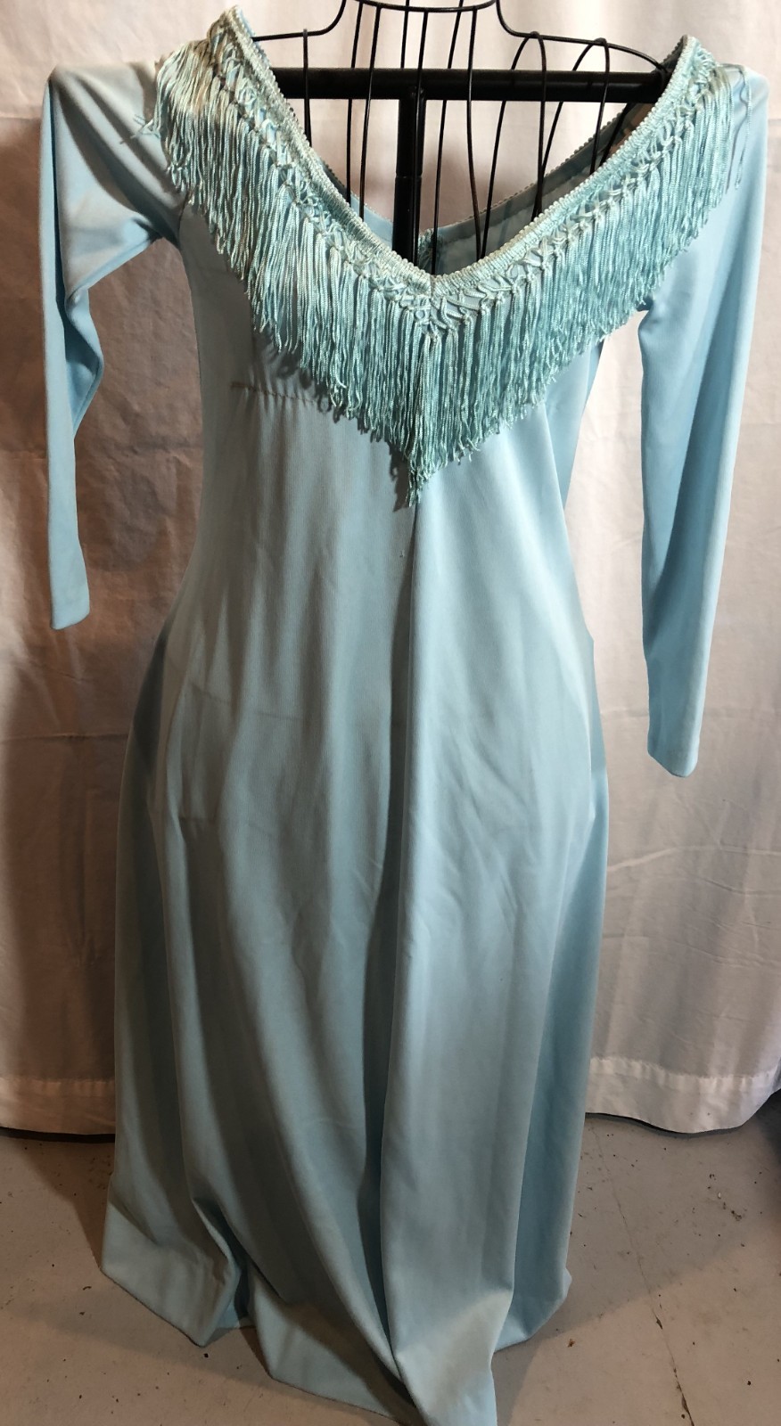VINTAGE JcPenney Fashions Sz 8 Womens 3/4 to Long Sleeve Blue Fringe Dress