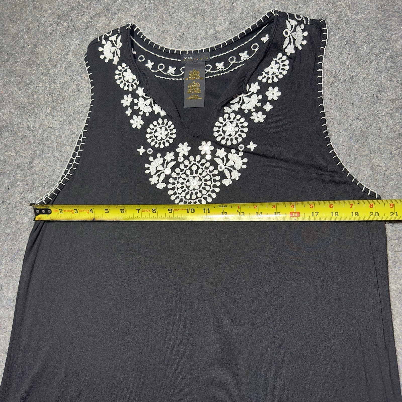 Black Mini Dress W/Embroidery Grace Elements Women Sz XL Sleeveless Pullover
