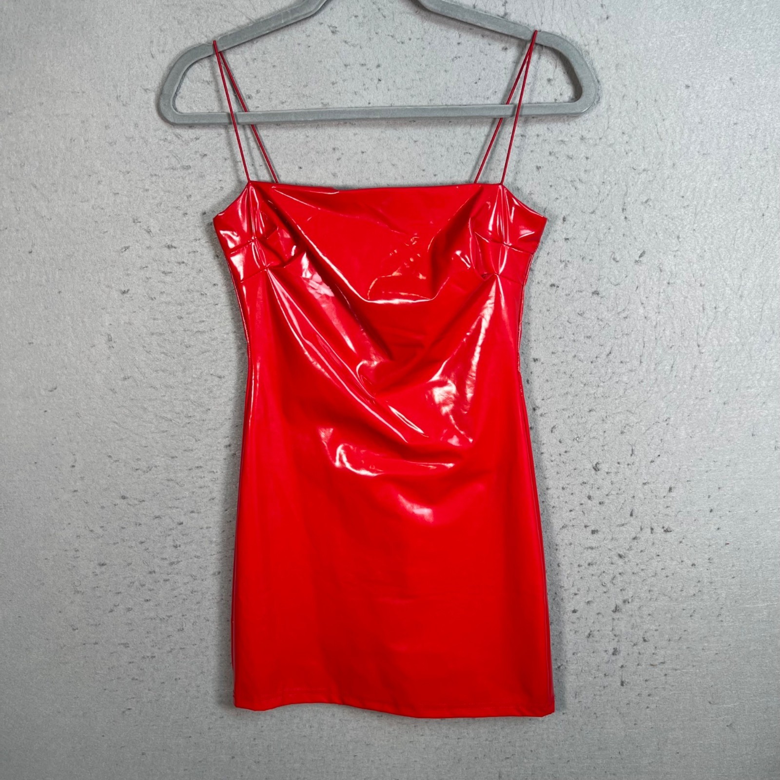 Akira Womens Small Red Patent Leather Look Cowl Neck Mini Dress