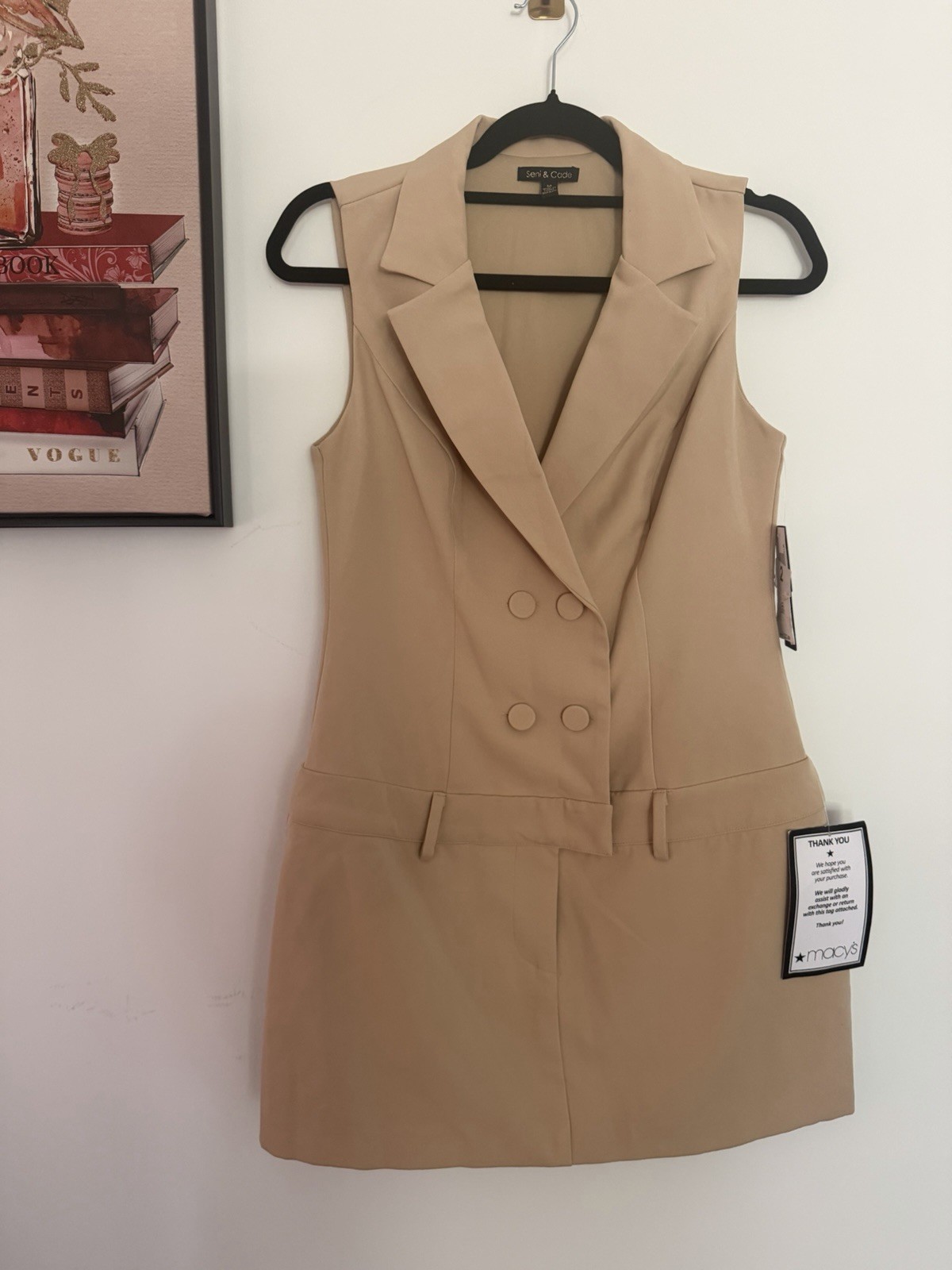 Seni & Cade Elegant Beige Vest Blazer Dress Office Career Chic Mini Dress size M
