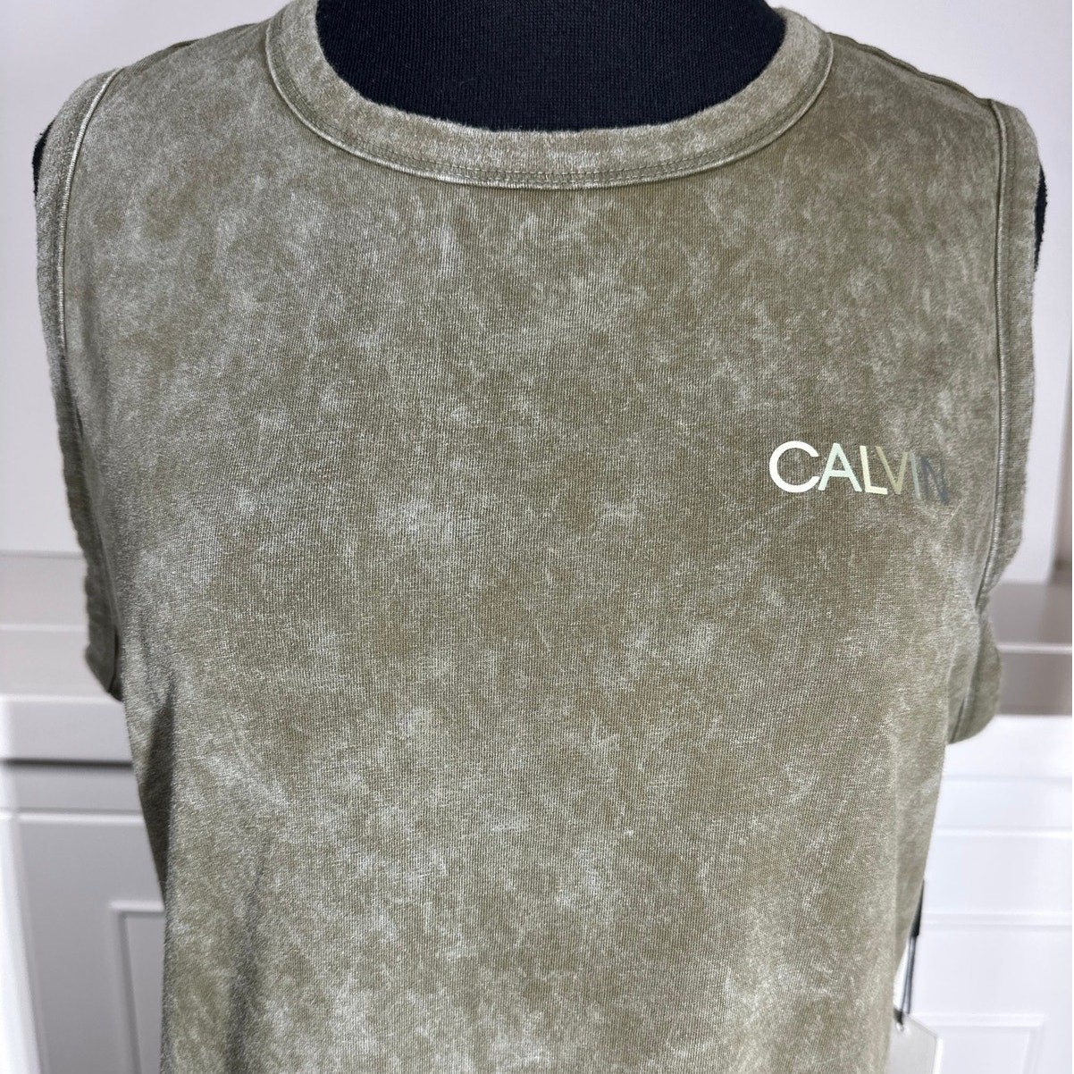 Calvin Klein Mineral Wash Sleeveless Midi Tank Top T-Shirt Dress Green L Cotton