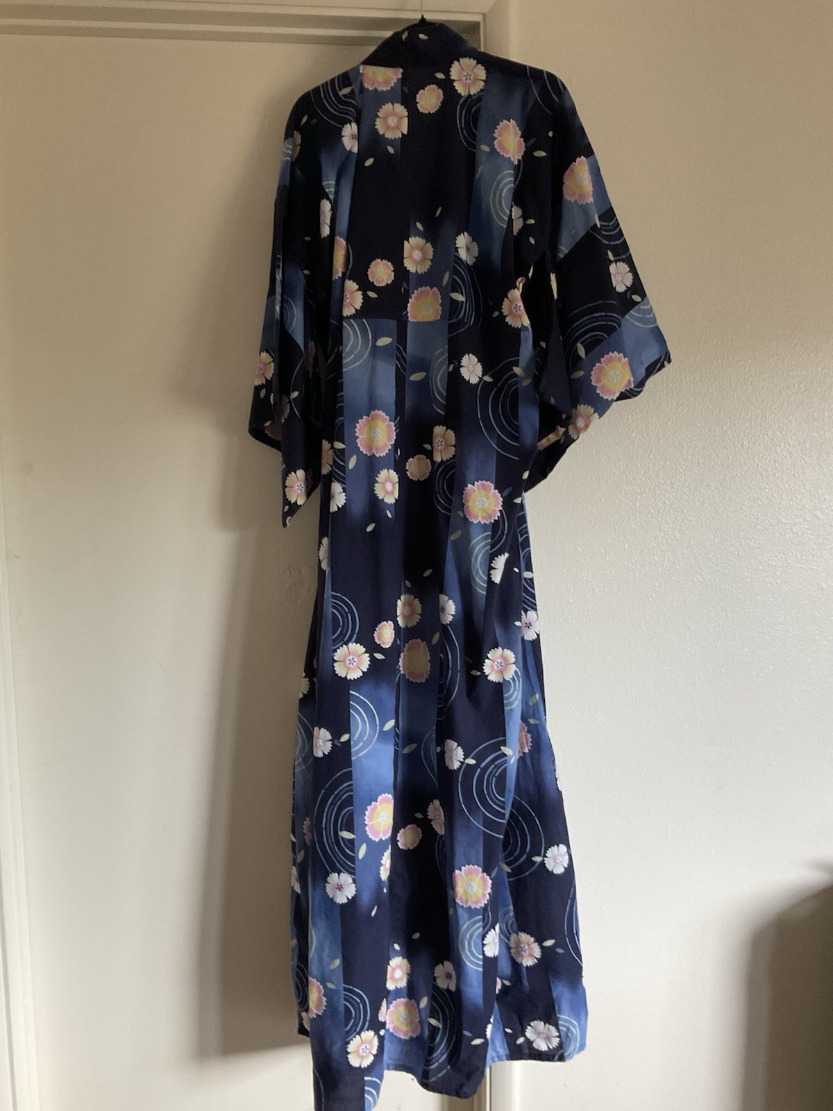 Handmade Women’s Navy Floral Long Kimono One Size Fits Most EUC