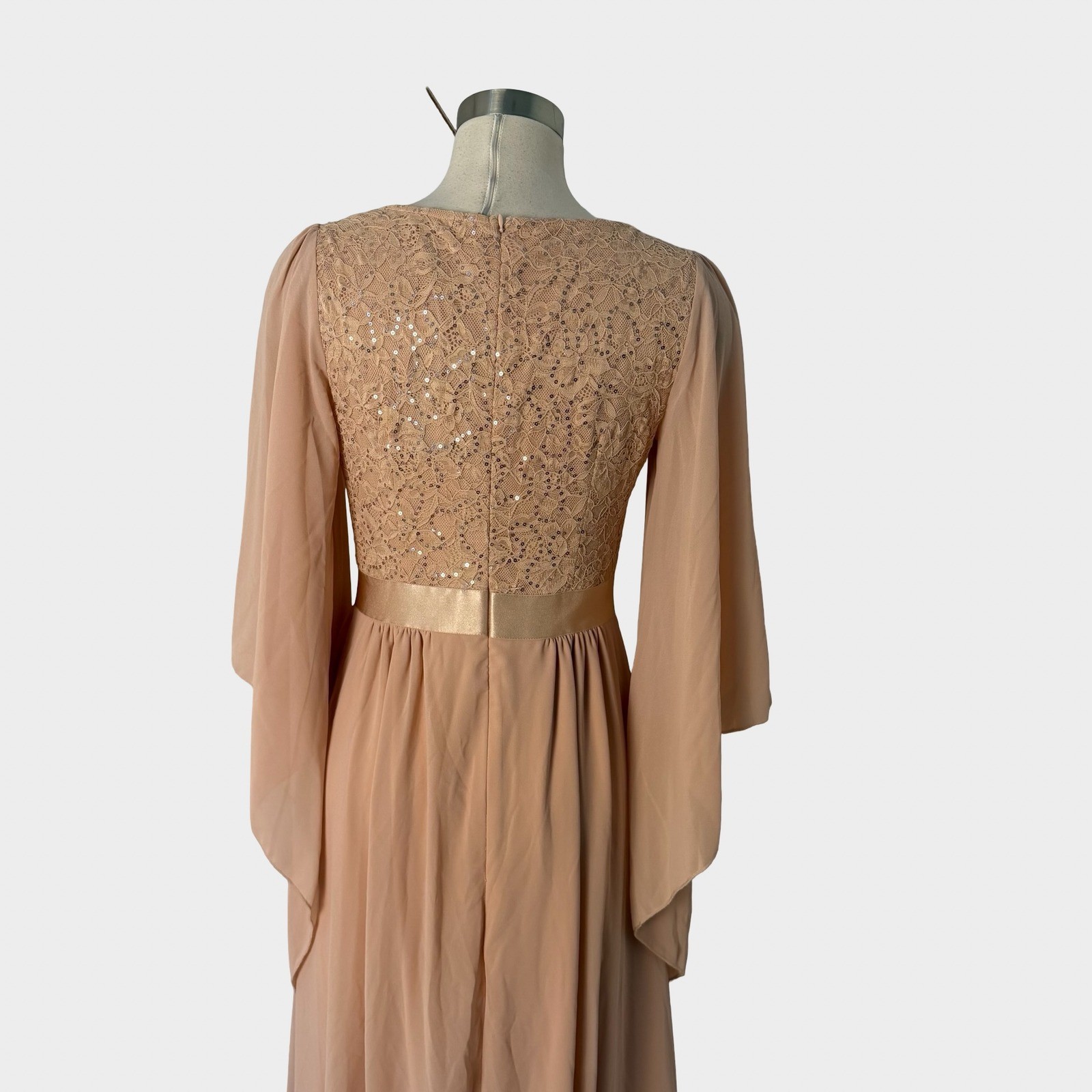 Miusol Champagne Pink Lace Sequin Maxi Dress Angel Sleeve Medium Fairycore
