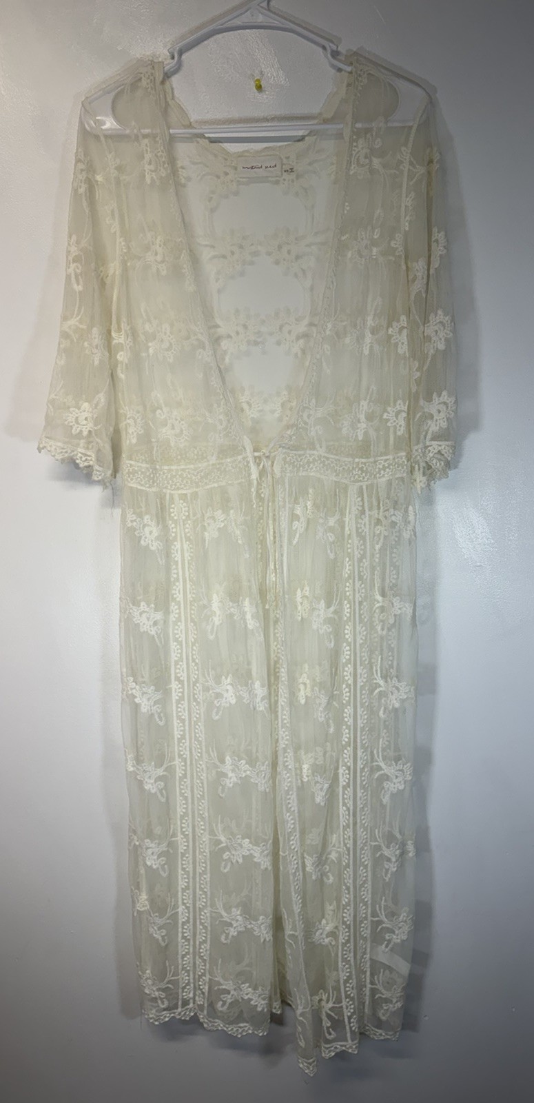 Mustard Seed Lace Sheer Dres Embroidery Cream Boho Cottage Fairy Romantic OS