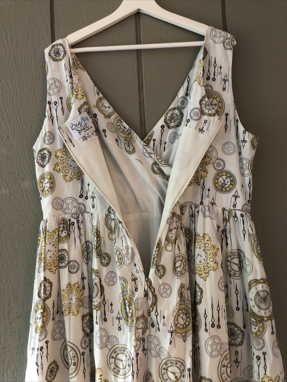 Bea & Dot for Modcloth Womens Clock Gears Fit Flare Pleated Teacher Dress Sz 2X