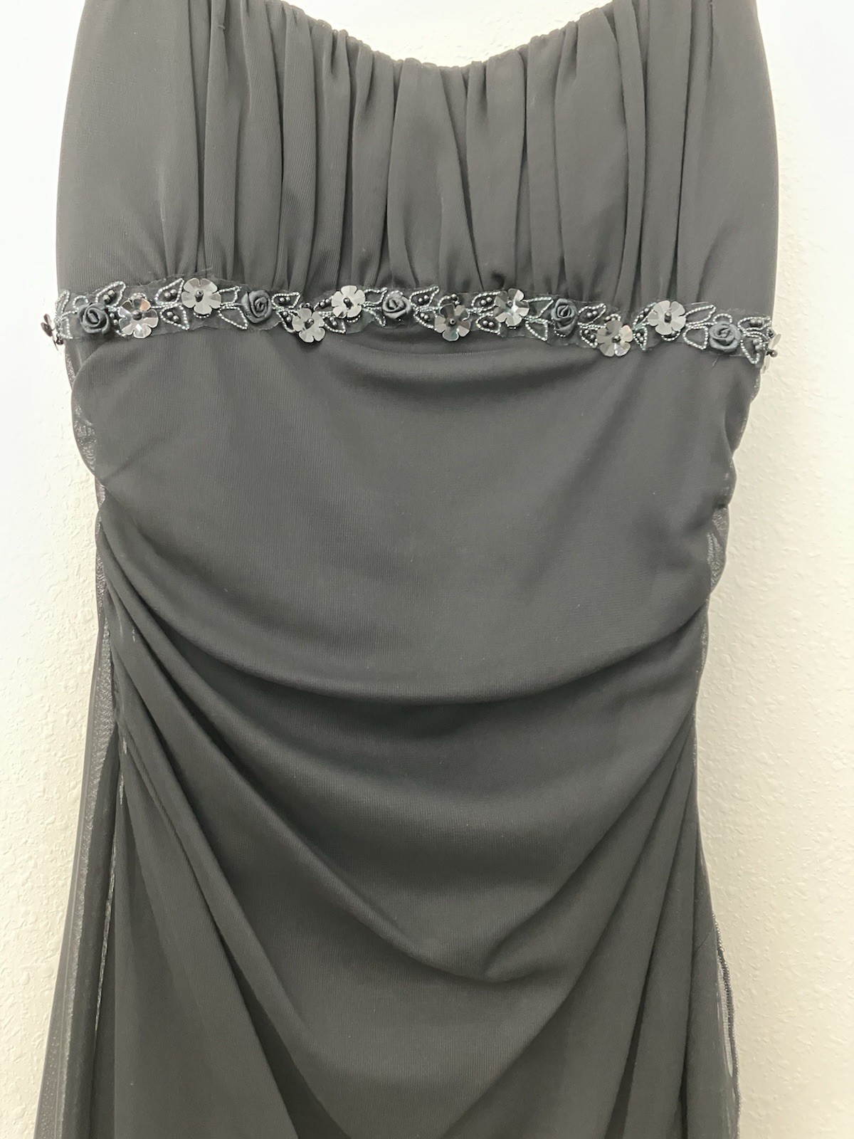 Ruby Rox Y2K Black Beaded Ruched Chiffon Cocktail Party Dress Womens Medium M