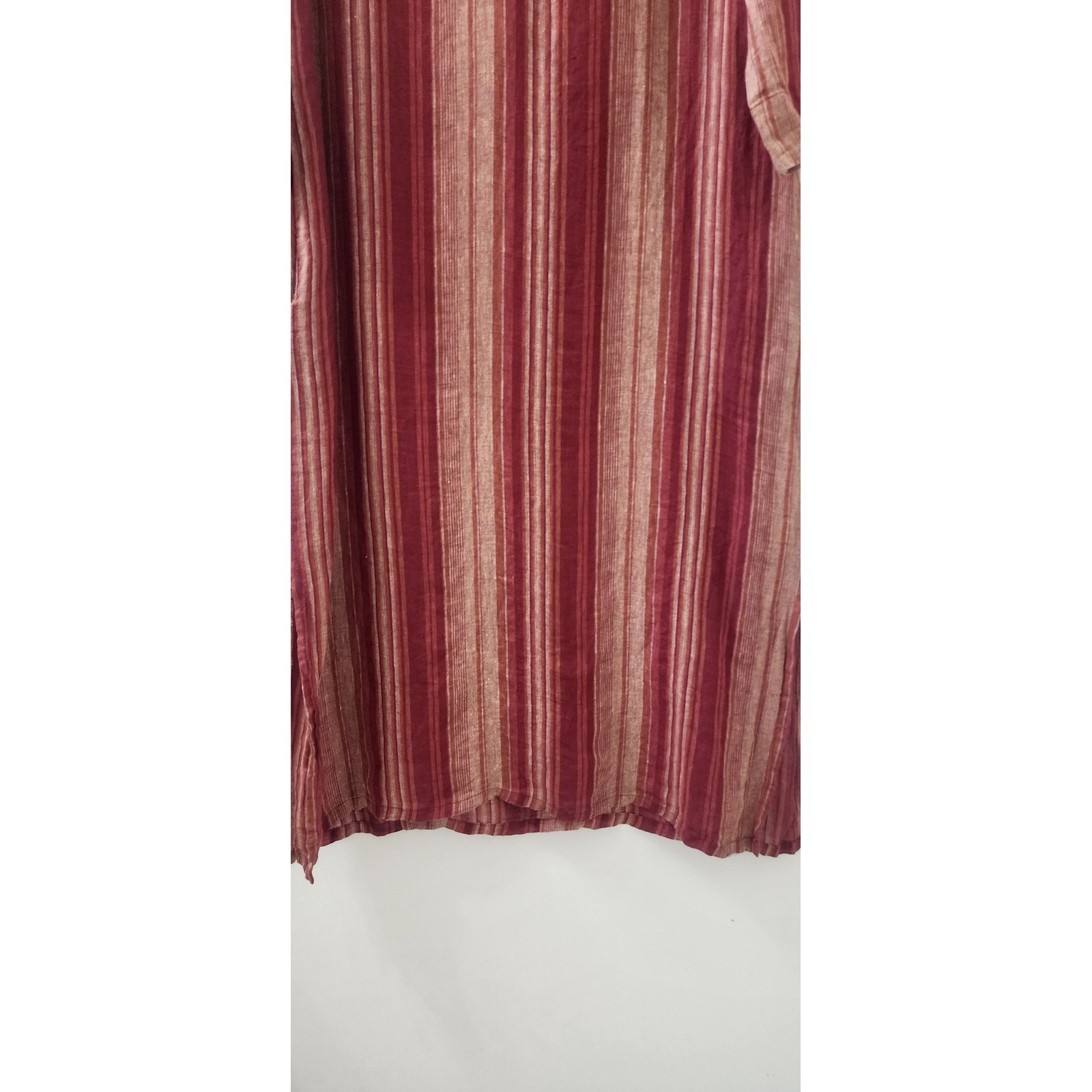Silky Red Striped Mandarin Collar Tunic Dress Womens Size 46 Midi Side Slits