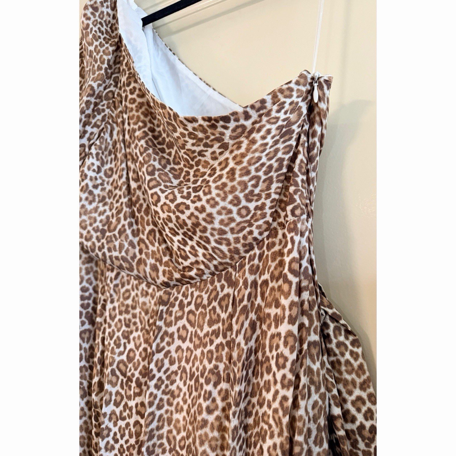 J. Crew Collection Tan Satin Leopard Print One Shoulder Dress, Size 12