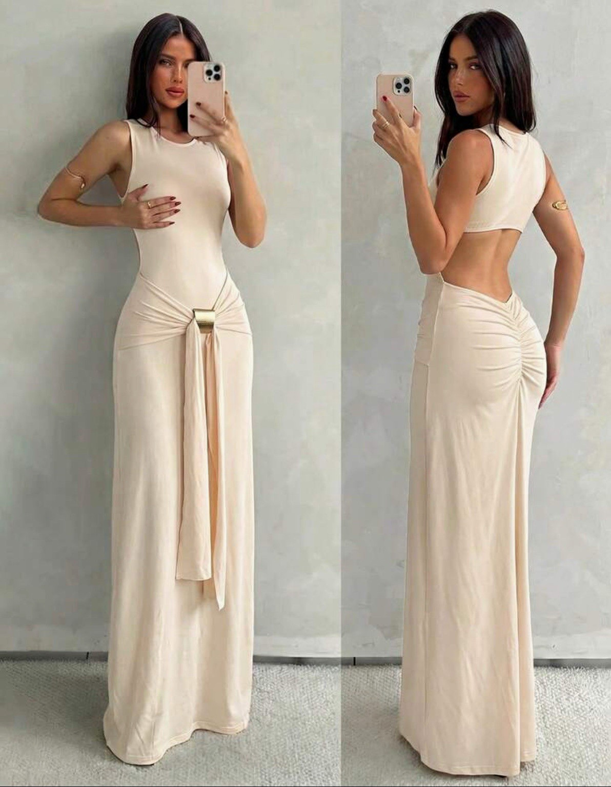 Aloruh Women’s Spring/ Summer Vacation New Brown Sleeveless Bodycon Fishtail fit