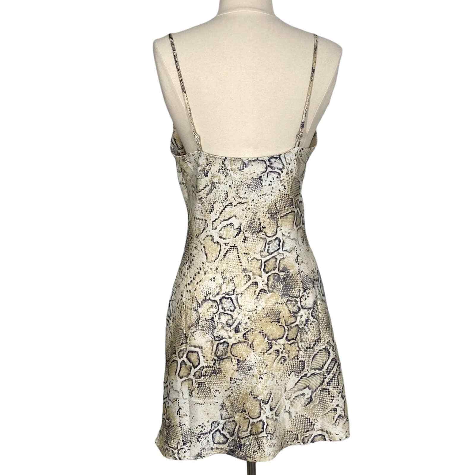 JOA Revolve Breanna Beige Snake Print Satin Cowl Neck Slip Dress Small