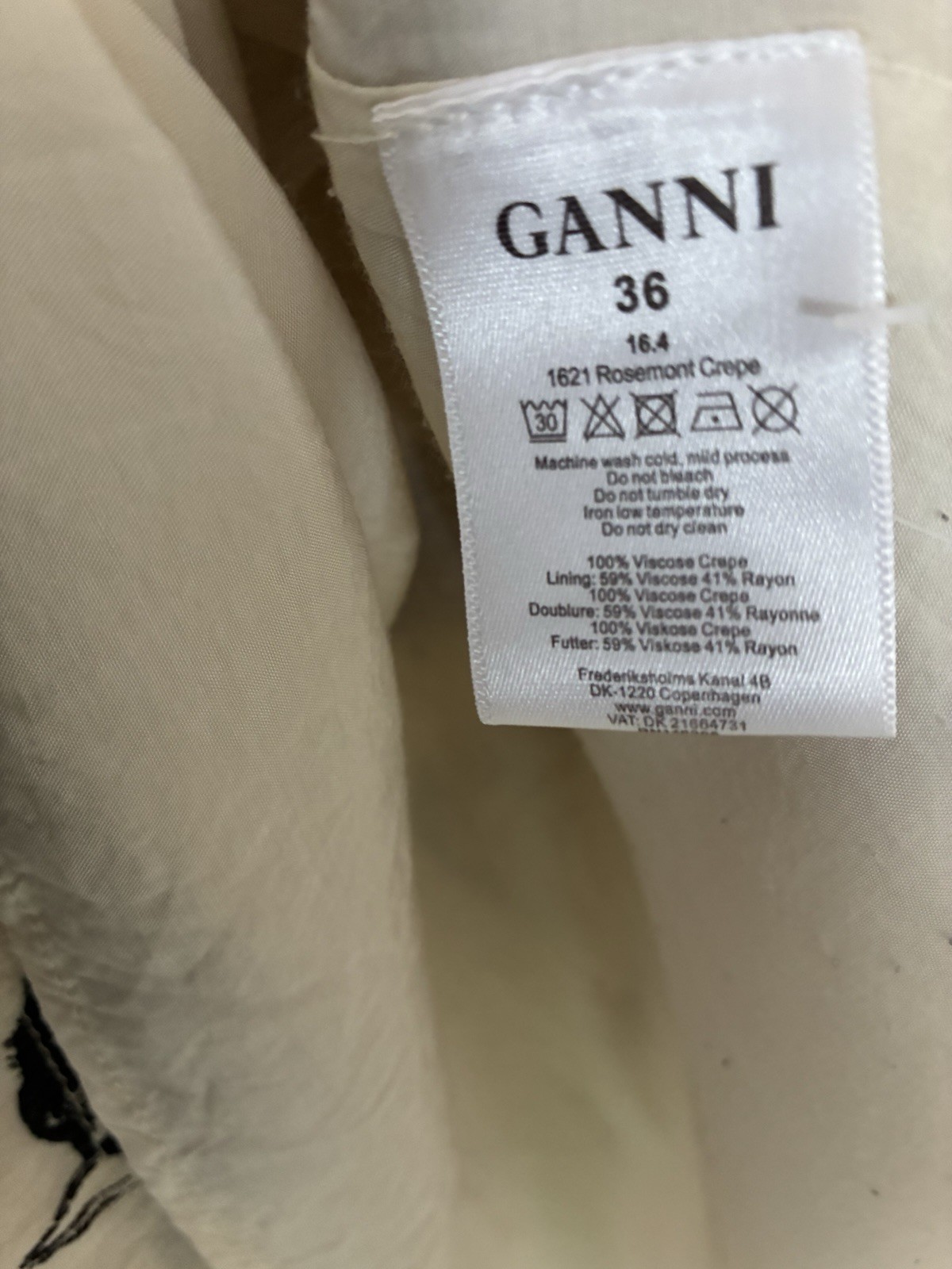 Ganni Floral Cream Black Short Mini Dress Size 8 36 Cottagecore Scandi chic