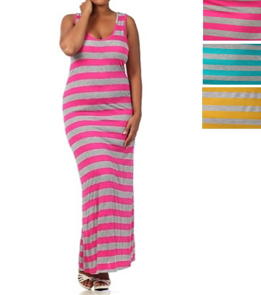 women dress maxi long striped form fitting sleeveless sundress XL