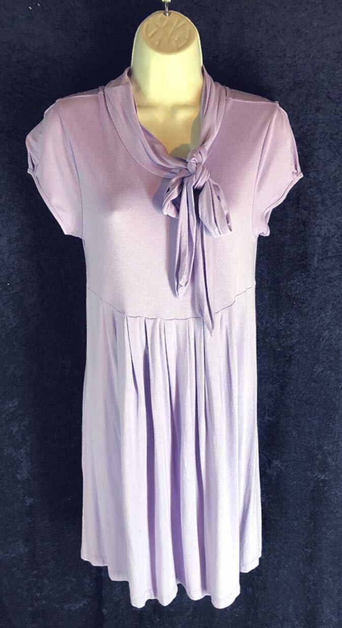 TWENTY ONE dress sz Junior L Stretch Rayon Knit Pleated High Waist Tie Neck