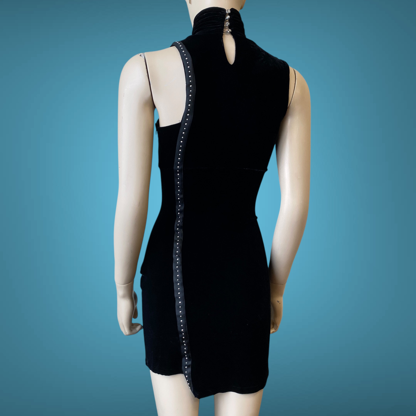 Versace Jeans Couture Y2K Black Evening Velvet Mini Dress Size XS