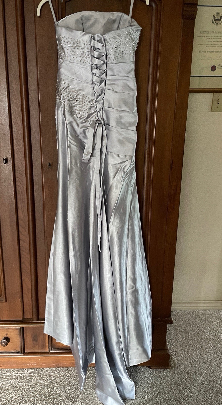 CUSTOM HAND MADE SATIN FORMAL EVENING PROM GOWN DRESS Size 4 – Beaded, Corset