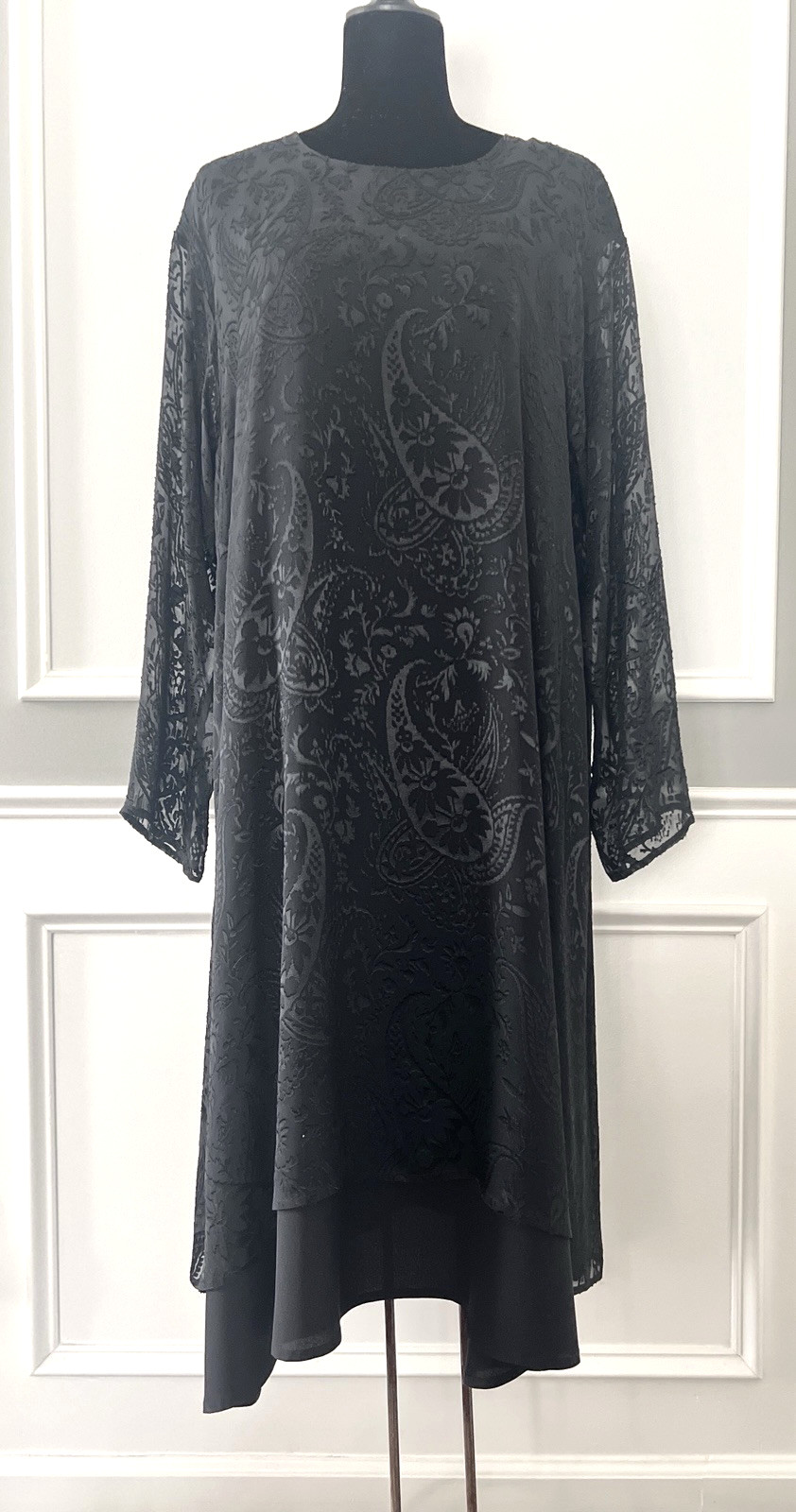 Eskandar Black Silk Blend Devore A-Line Dress Size 2 Layered
