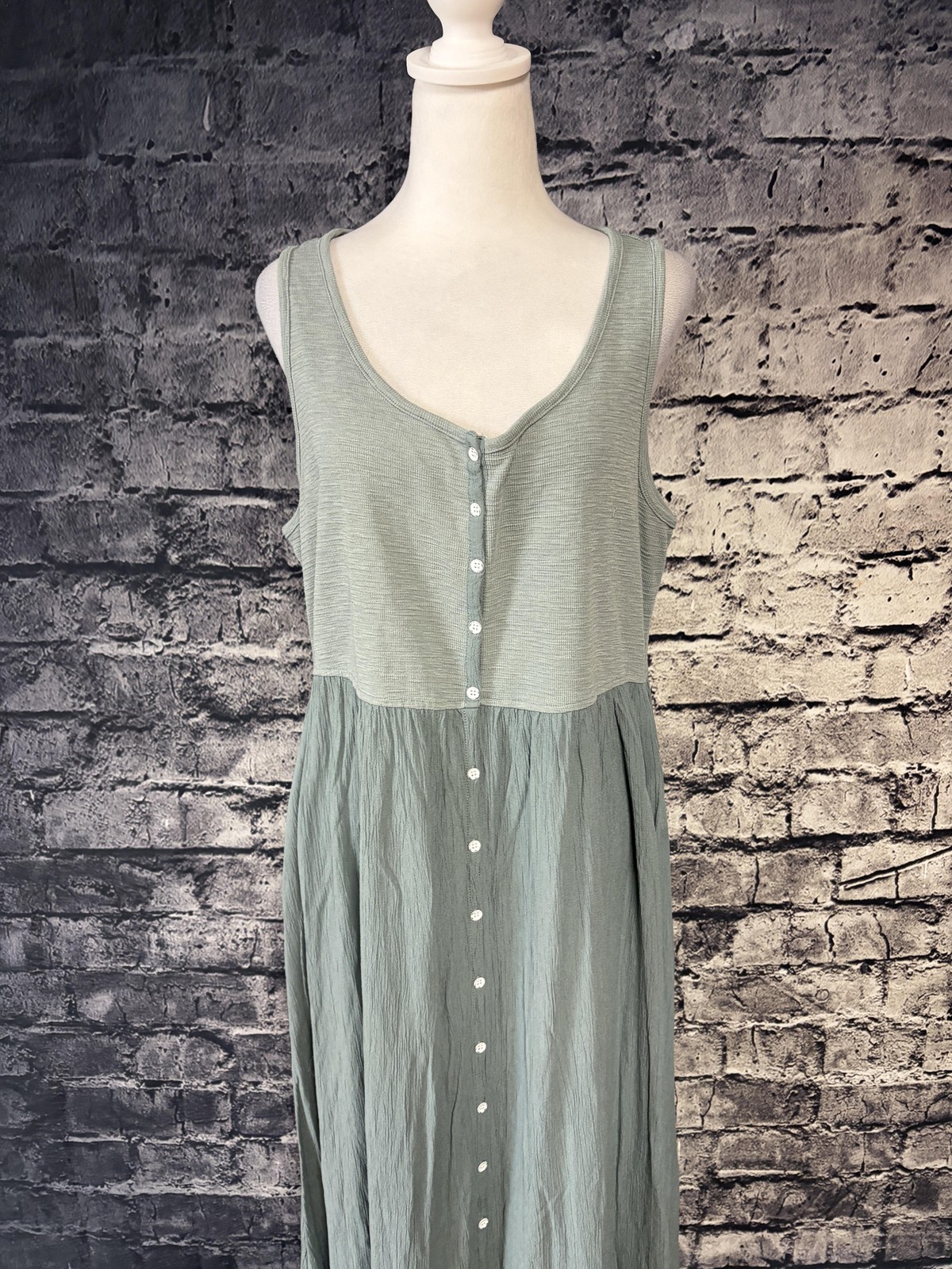 Frye And Co Womens XL Green Maxi Tank Dress Button Front Pockets Casual