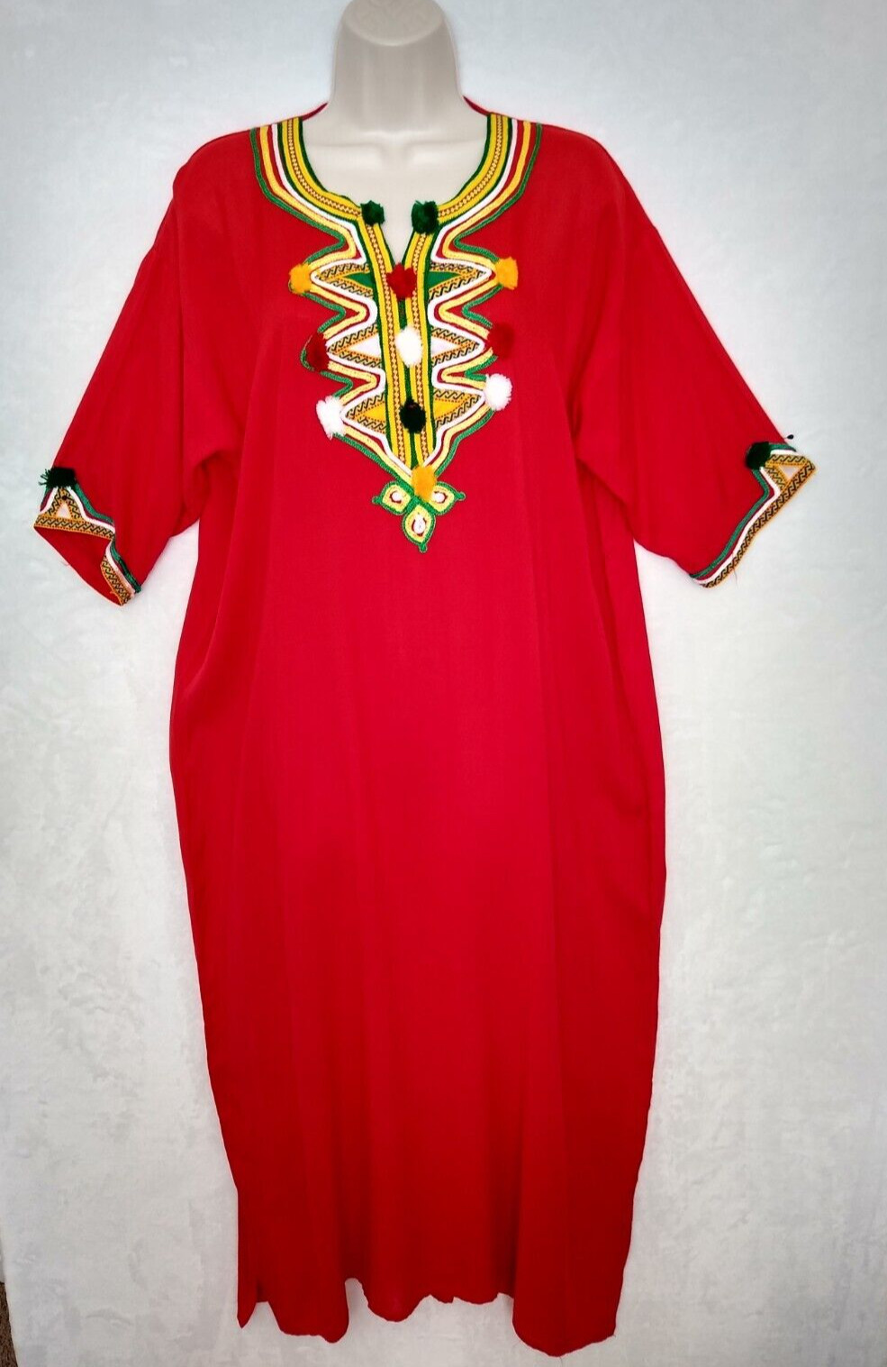 Moroccan Kaftan Gandoura Berber Clothes Handmade Dress Bohemian Red Ribbon Women