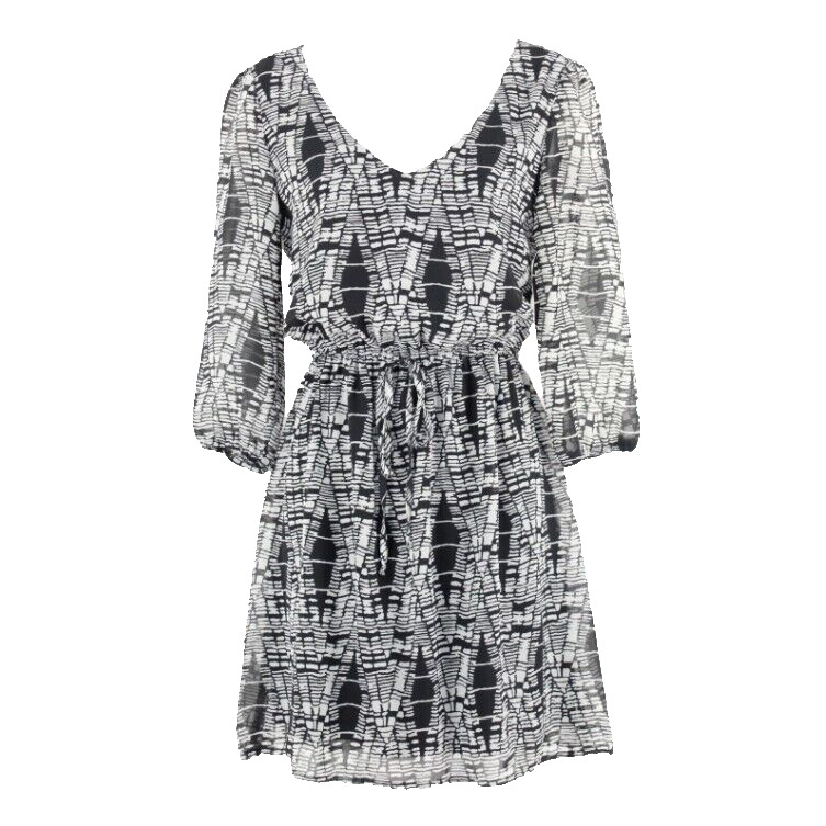 BeBop Dress Sz S Black Gray Sheer Lined Drawstring Waist 100% Polyester Dress