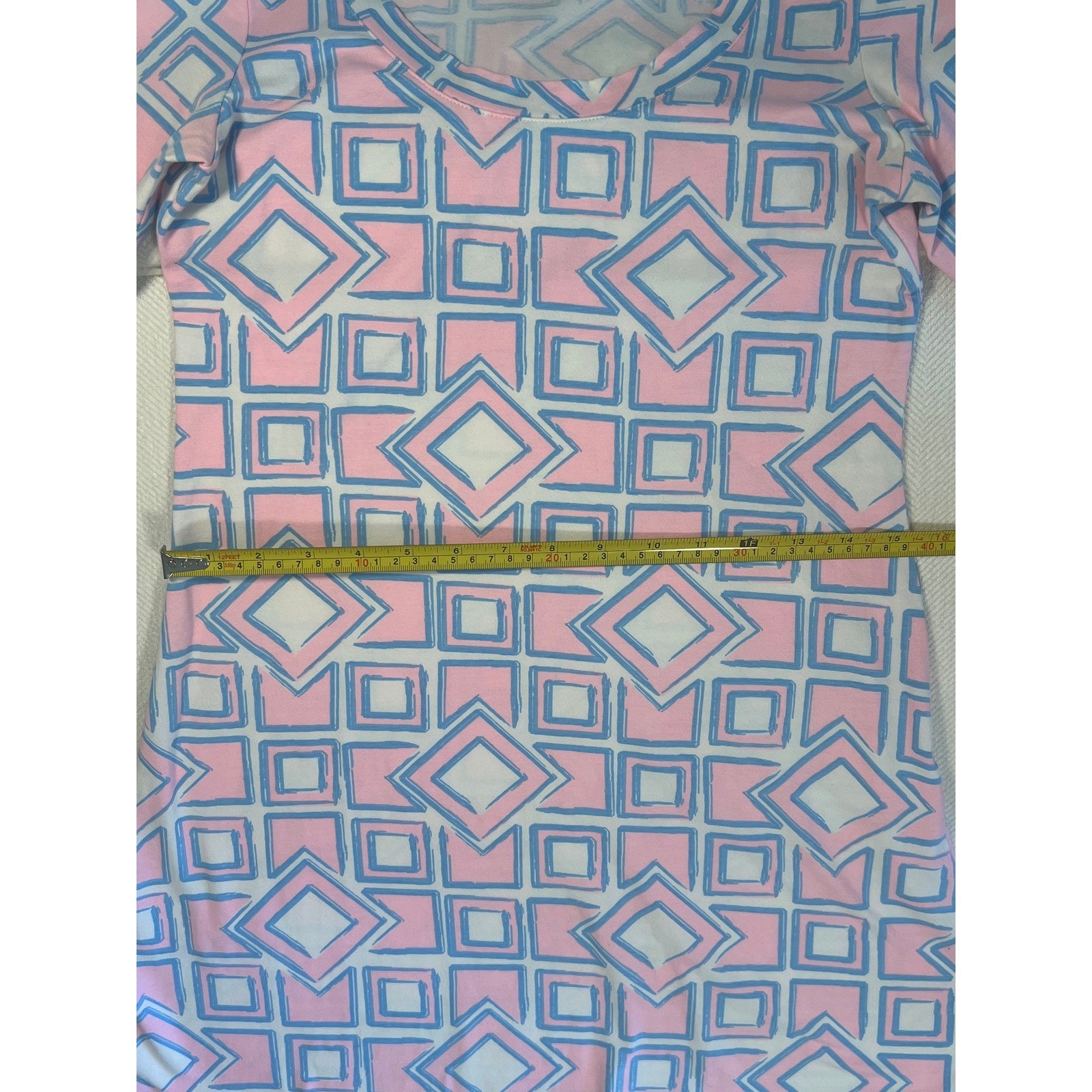 Mahi Gold Womens Geometric Print Short Sleeve Scoop Neck T-Shirt Dress Pink Blue