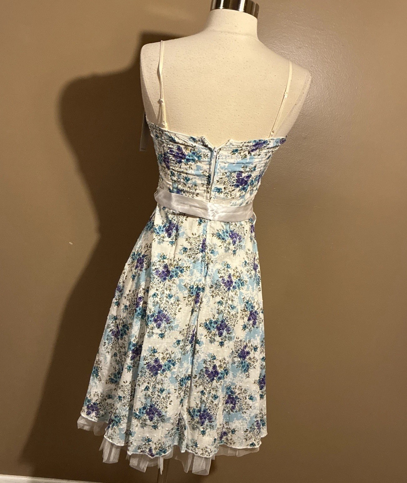 Ruby Rox Spaghetti Strap Floral Sun Dress With Satin Belt Size 3 NWT