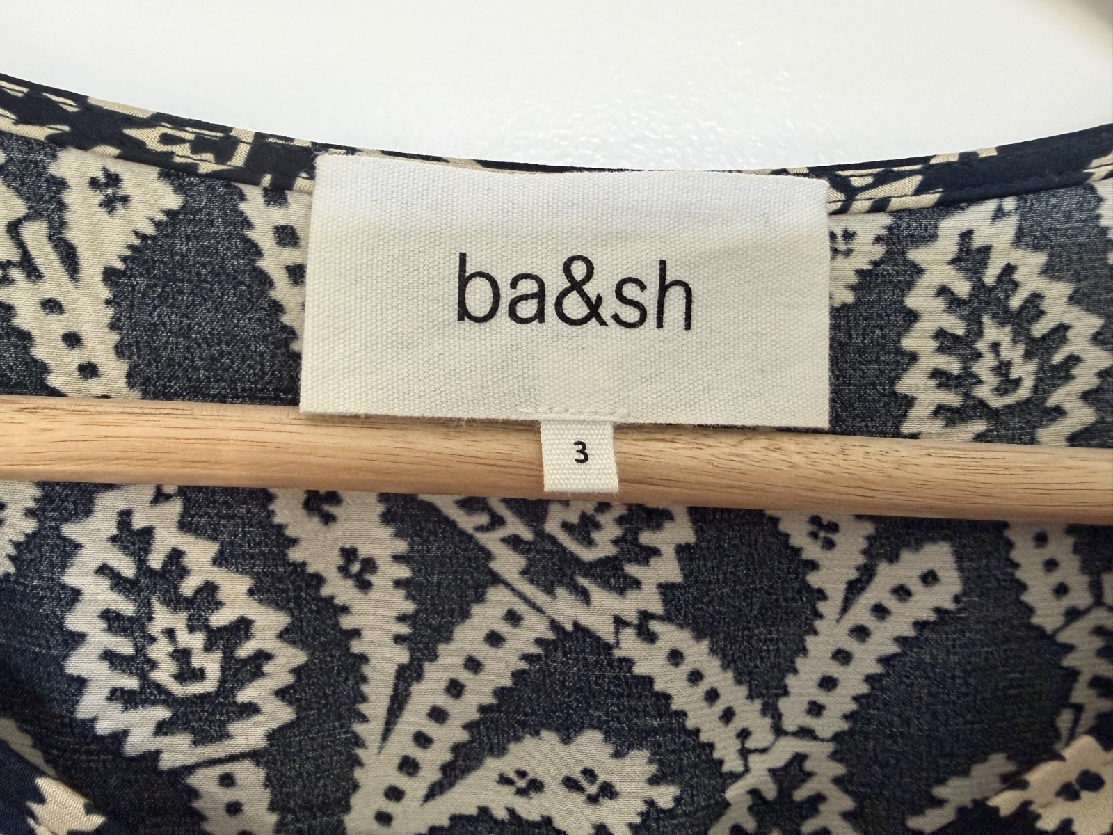 BA&SH Opal Wrap-Effect Navy Cream Paisley-Style Midi Dress RETAIL $425