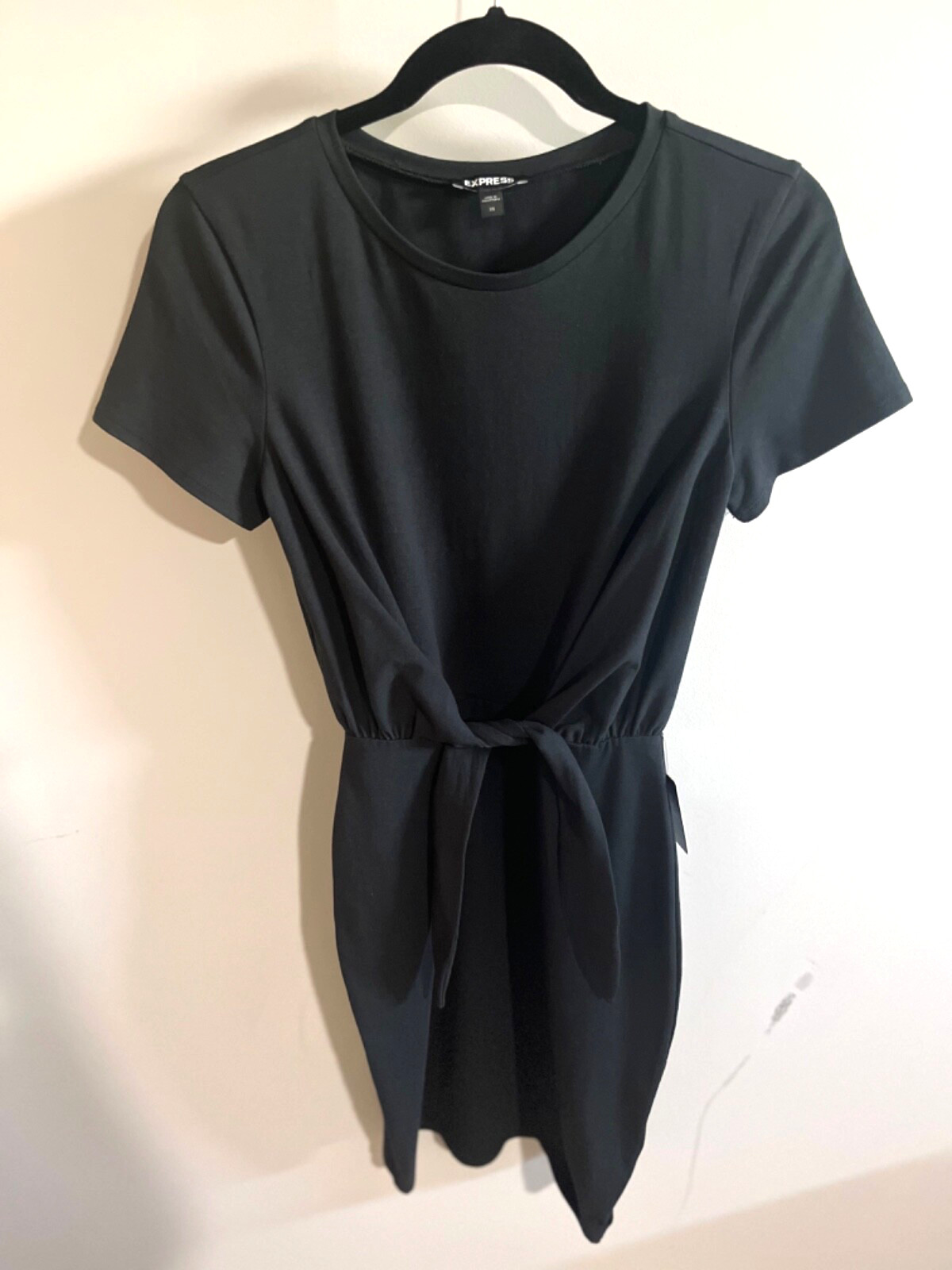 Express Women’s Cotton Dress with Waist Tie Belt, Black, Size XS. New w Tags NWT
