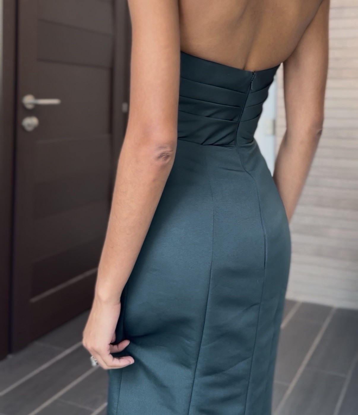Amsale Strapless Dark Teal Column Evening Gown Size 00