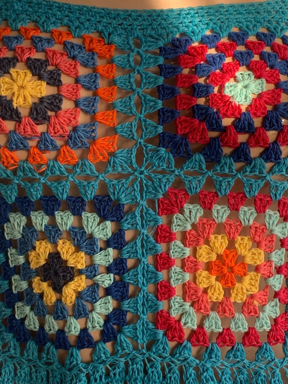 Handmade Granny Square Crochet Mini Dress Boho Festival Beach Cover Up