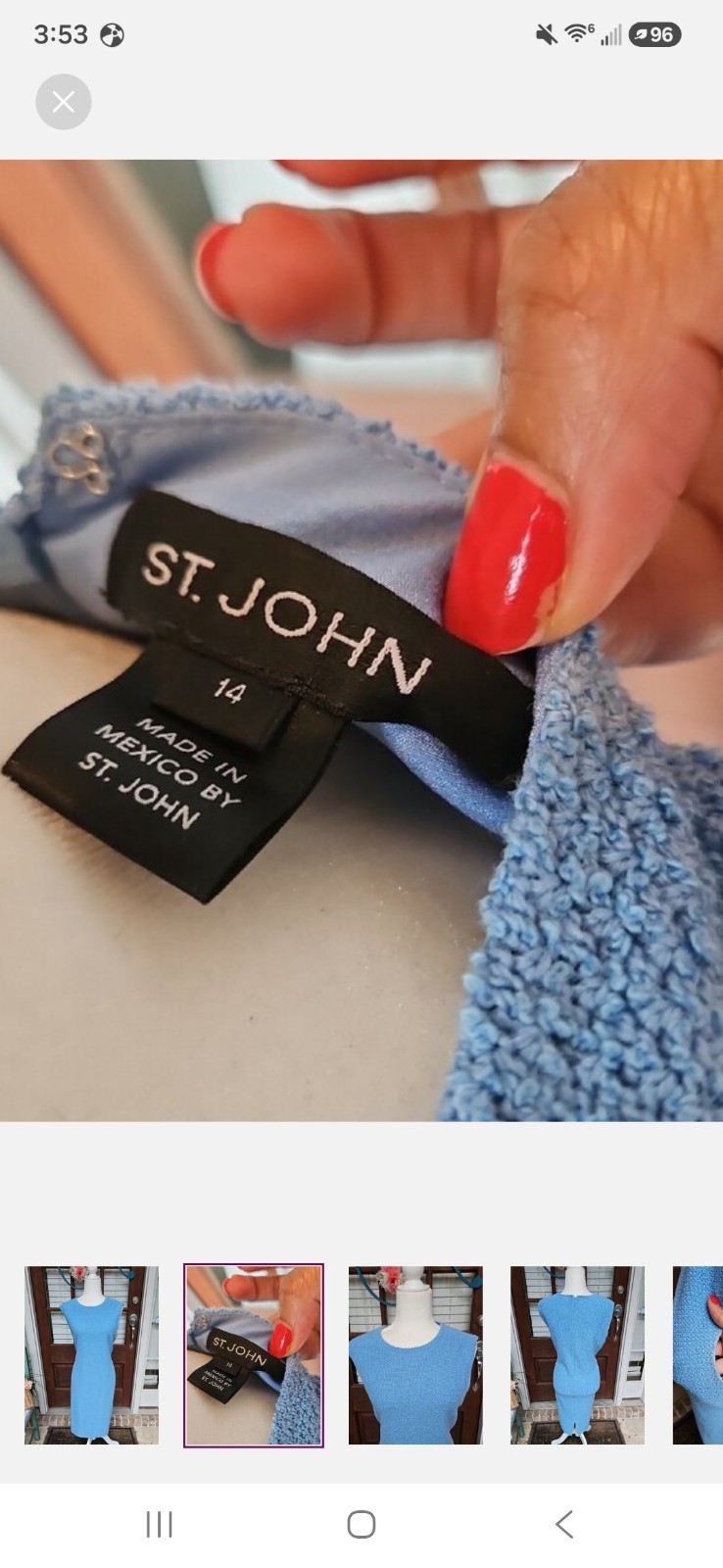 St. John Classic Light Blue Sheath Sleeveless Wool Midi Dress Size 14