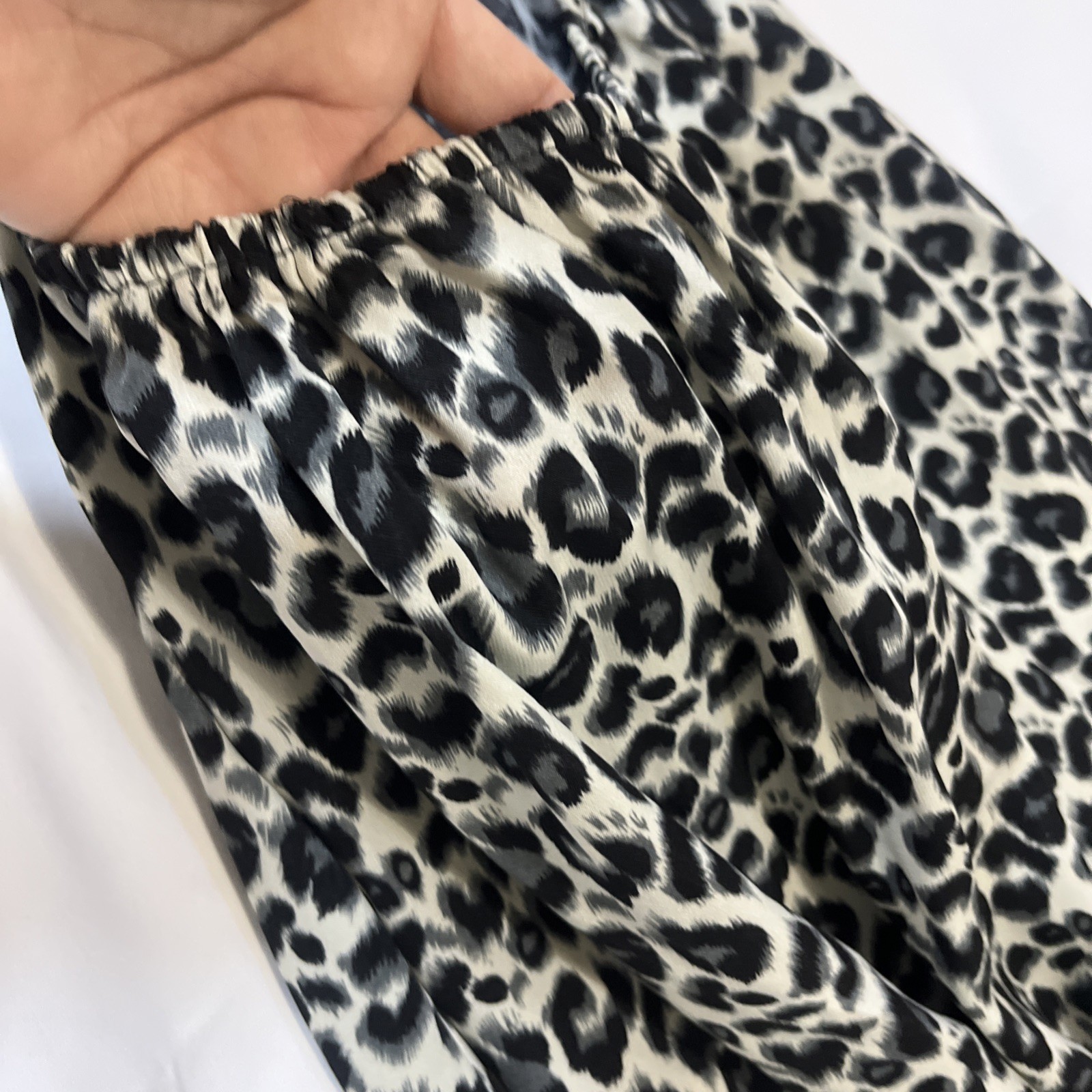 Sleeveless Tie Neck Full Length Leopard Print Dress Size: Small Black and Gray.