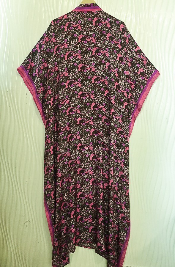 Silk Pink Kaftan / Handmade Flowy Maxi Dress / Resort Wear Outfit MFN1104