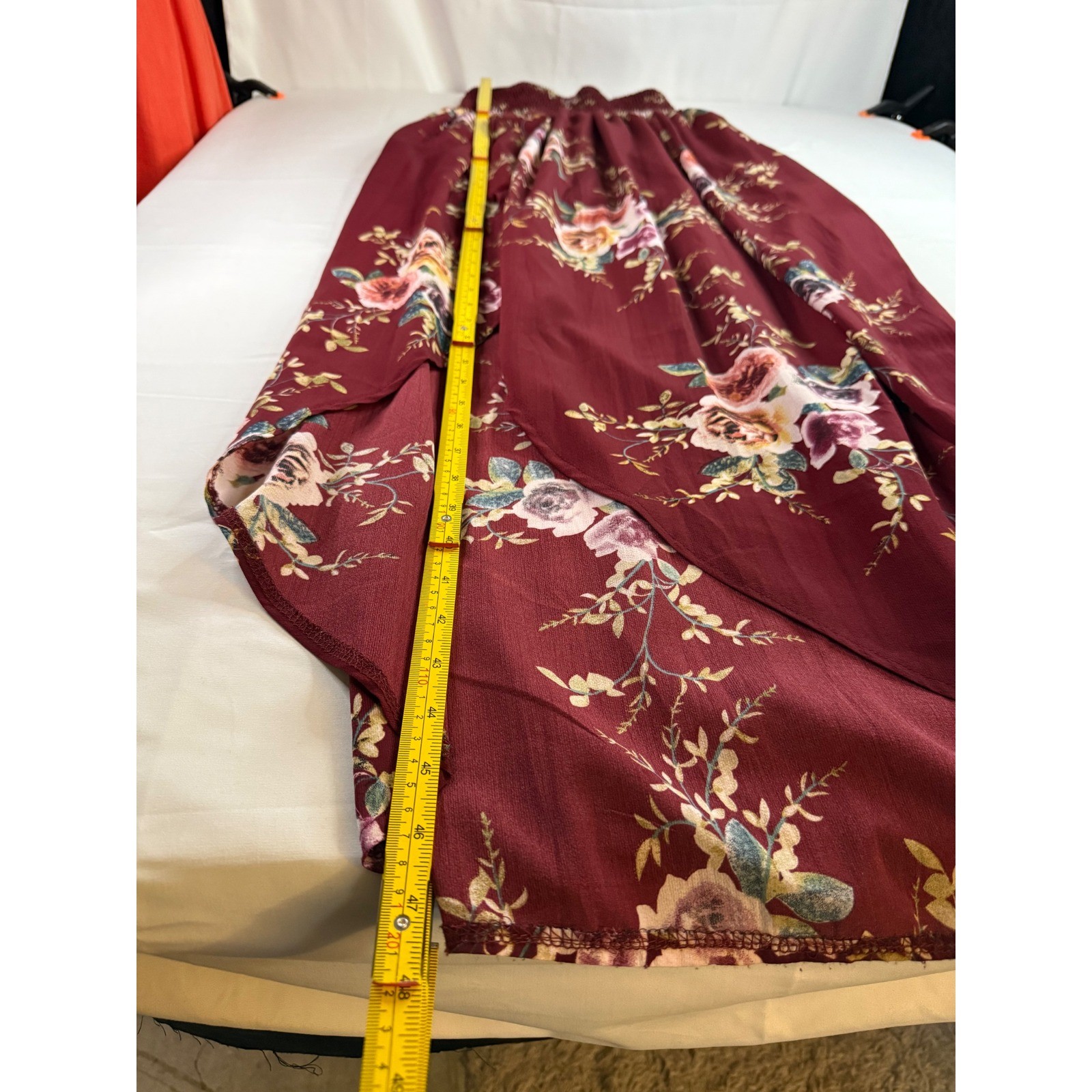Burgundy Floral Smocked Strapless High Low Maxi Dress Wine Boho Tulip Hem