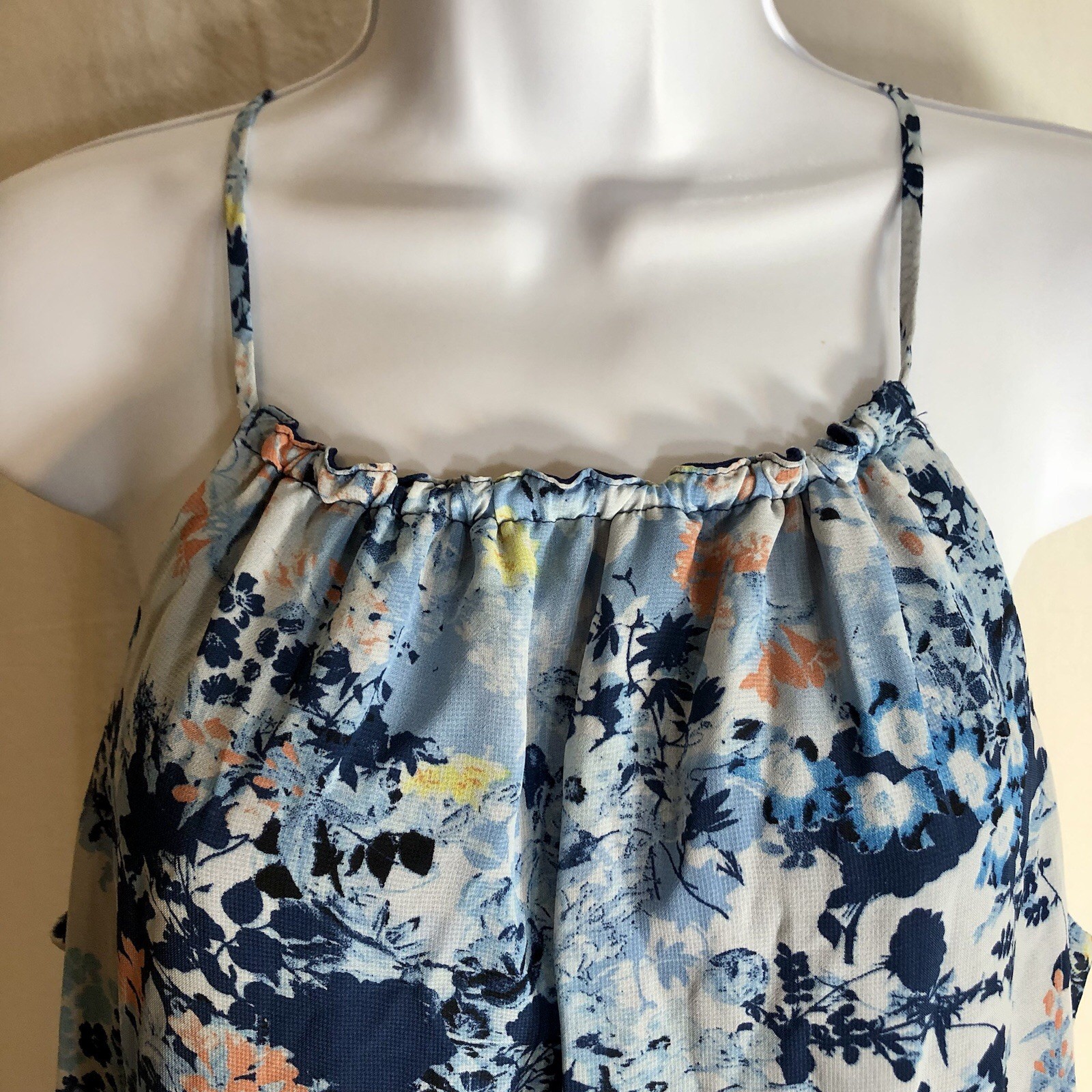 Emma & Michelle Women’s BOHO Halter/Strap Midi Dress Blue Floral Size Large