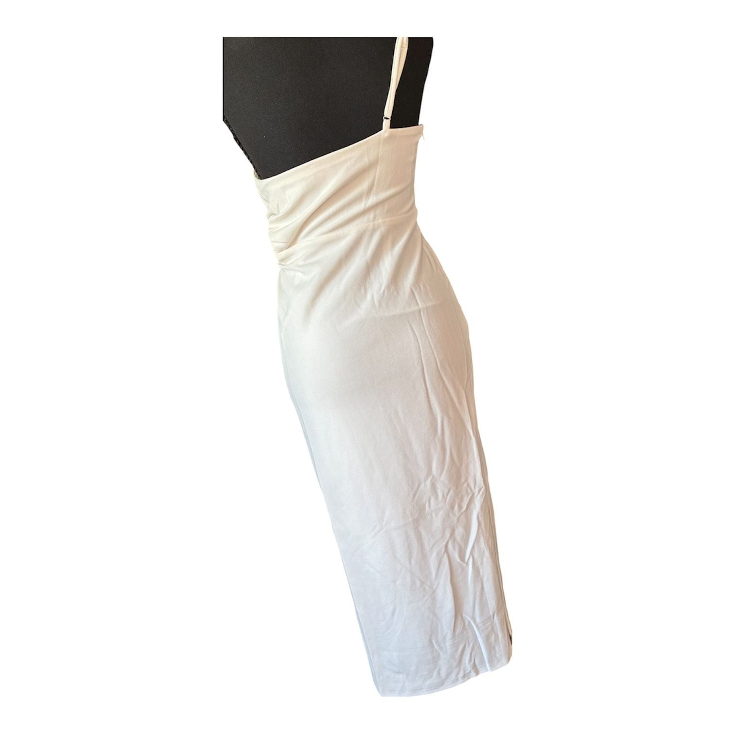 Olivaceous White One-Shoulder Ruched Midi Dress size medium * Nwot