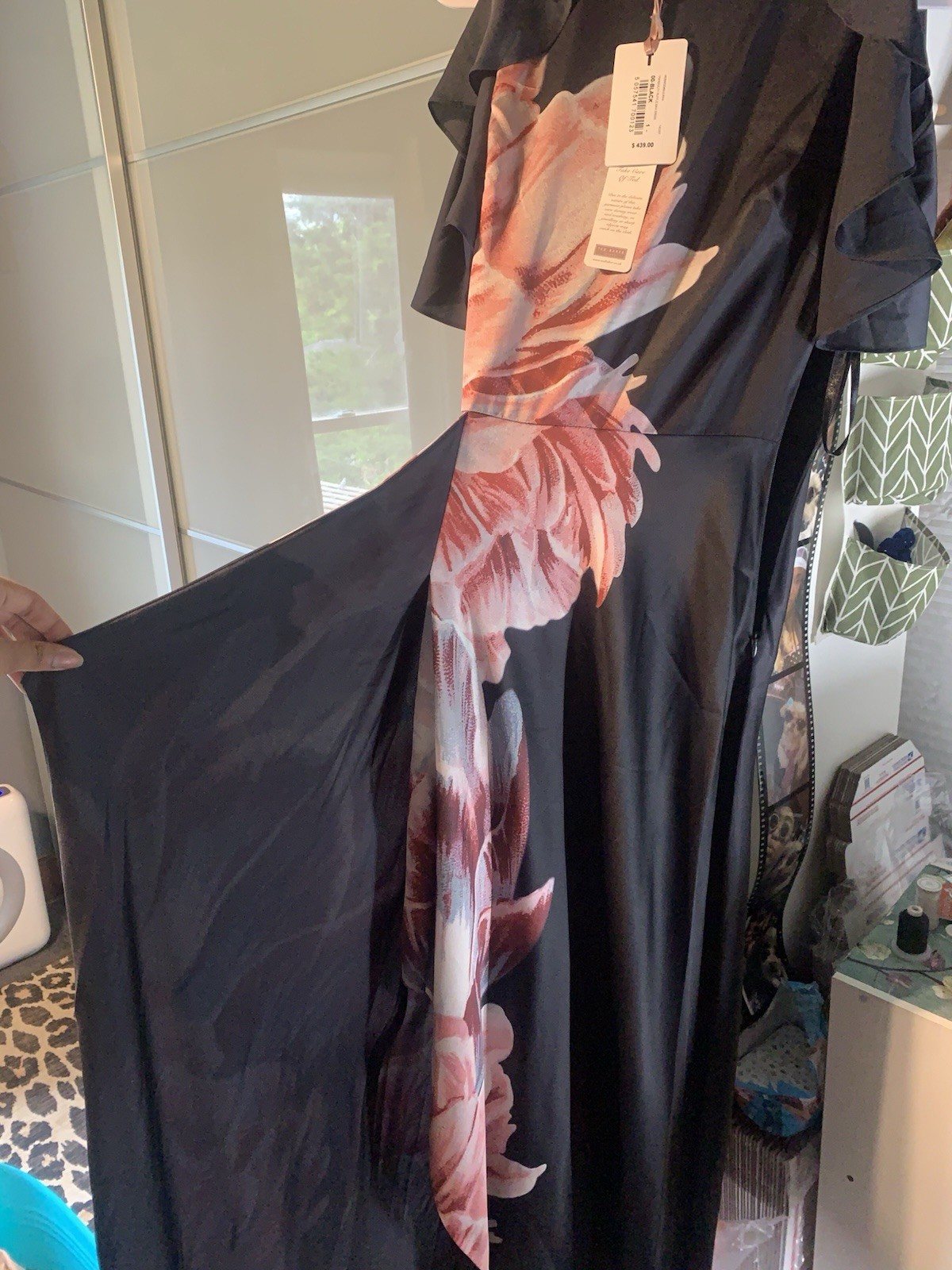 Ted Baker Black Pink Floral Cold Shoulder Long Maxi Dress Size 1