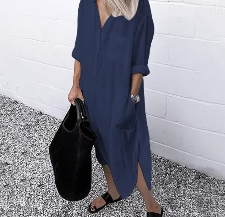 2025 Spring and Summer New Elegant Solid Color Split Women Dress Simple and Comf