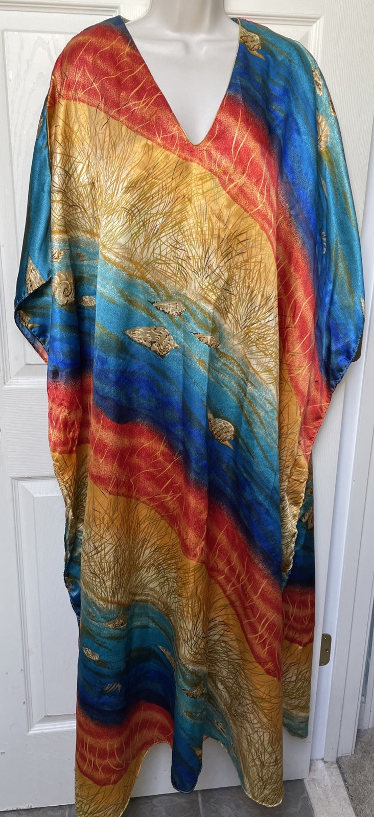 Vtg Winlar Kaftan Mumu Coastal Seashells Boho Festival Beach Coverup Resort