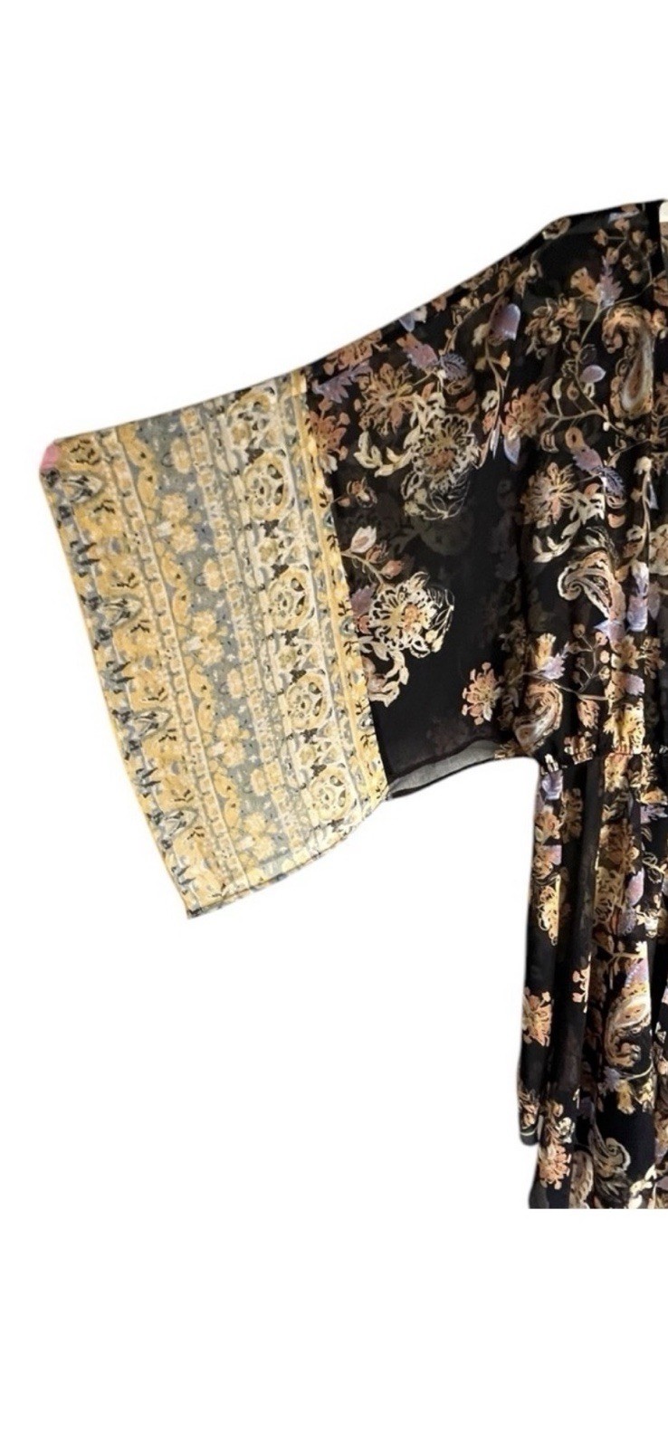 Free People Dream State Set Black Combo Yellow Floral Boho Smocked S NWOT $148