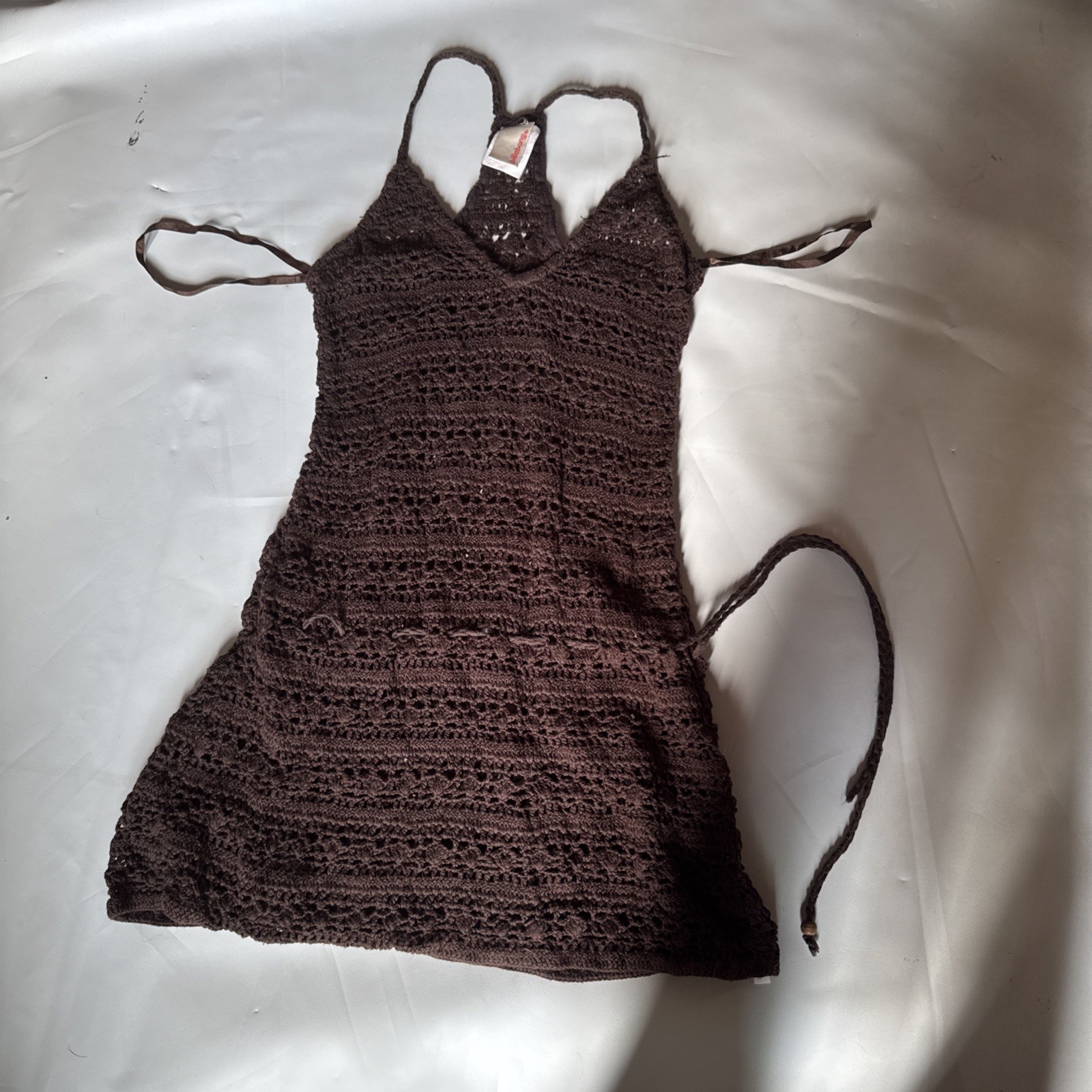 Womans Billabong Brown Crochet Dress M Boho Fringe Y2K Surfer Cover Up Beach