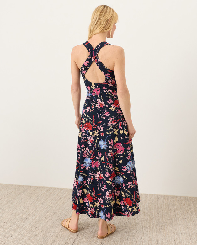 Pact Organic Fit & Flare Open Back Maxi Dress, Dayspring Blooms Multi