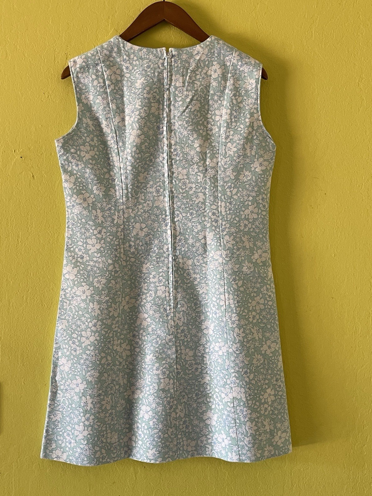 Vintage Liberty Circle Blue White Floral Shift Dress Round Neck Knee M