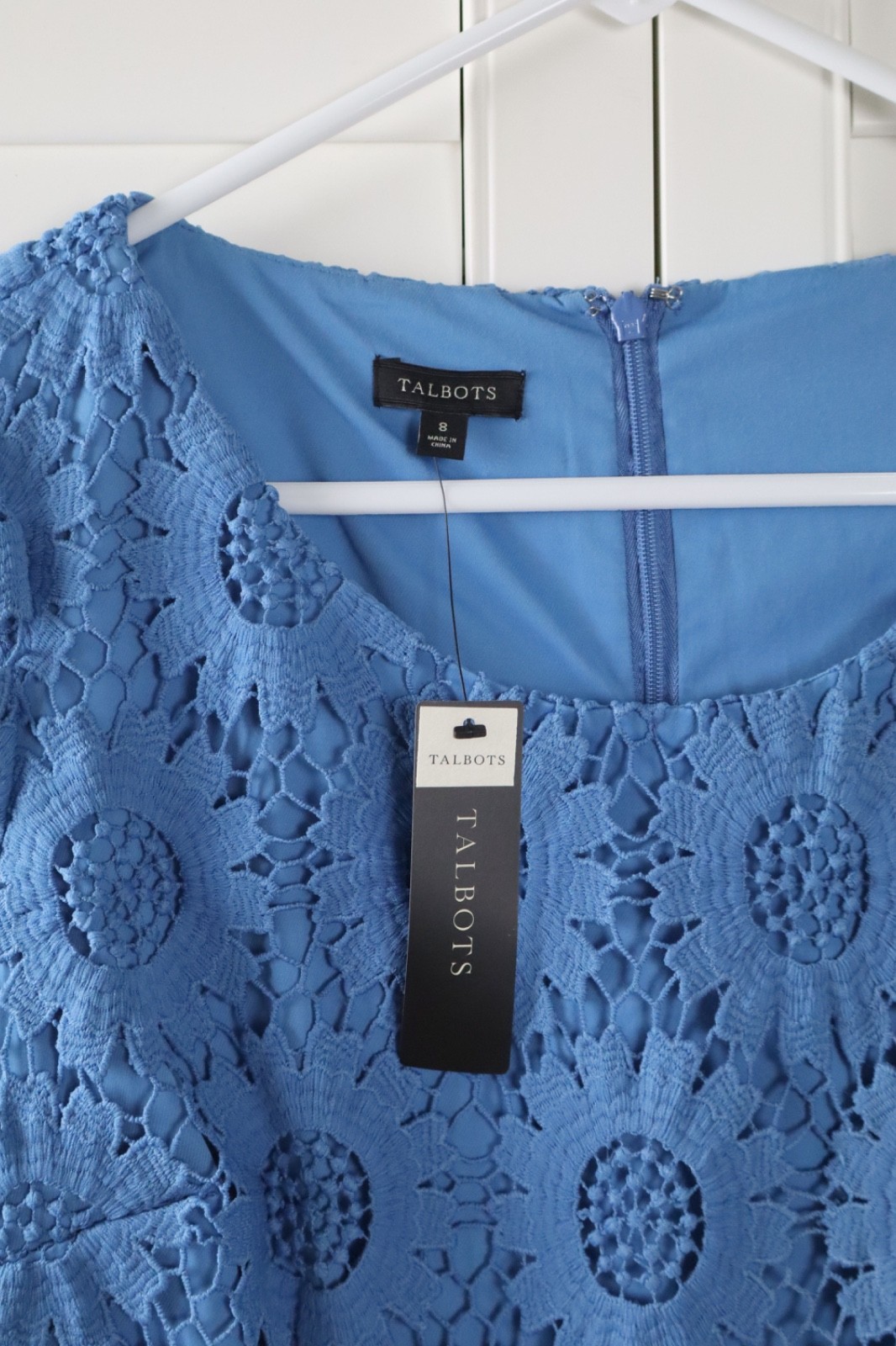 TALBOTS NWT $189 Blue Embroidered Floral Lined Shift Sheath Dress Size 8