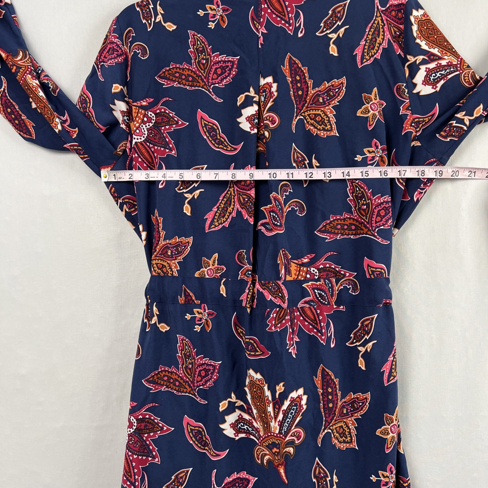 Liz Claiborne Dress Large Button Up Paisley Drawstring Waist Business Casual