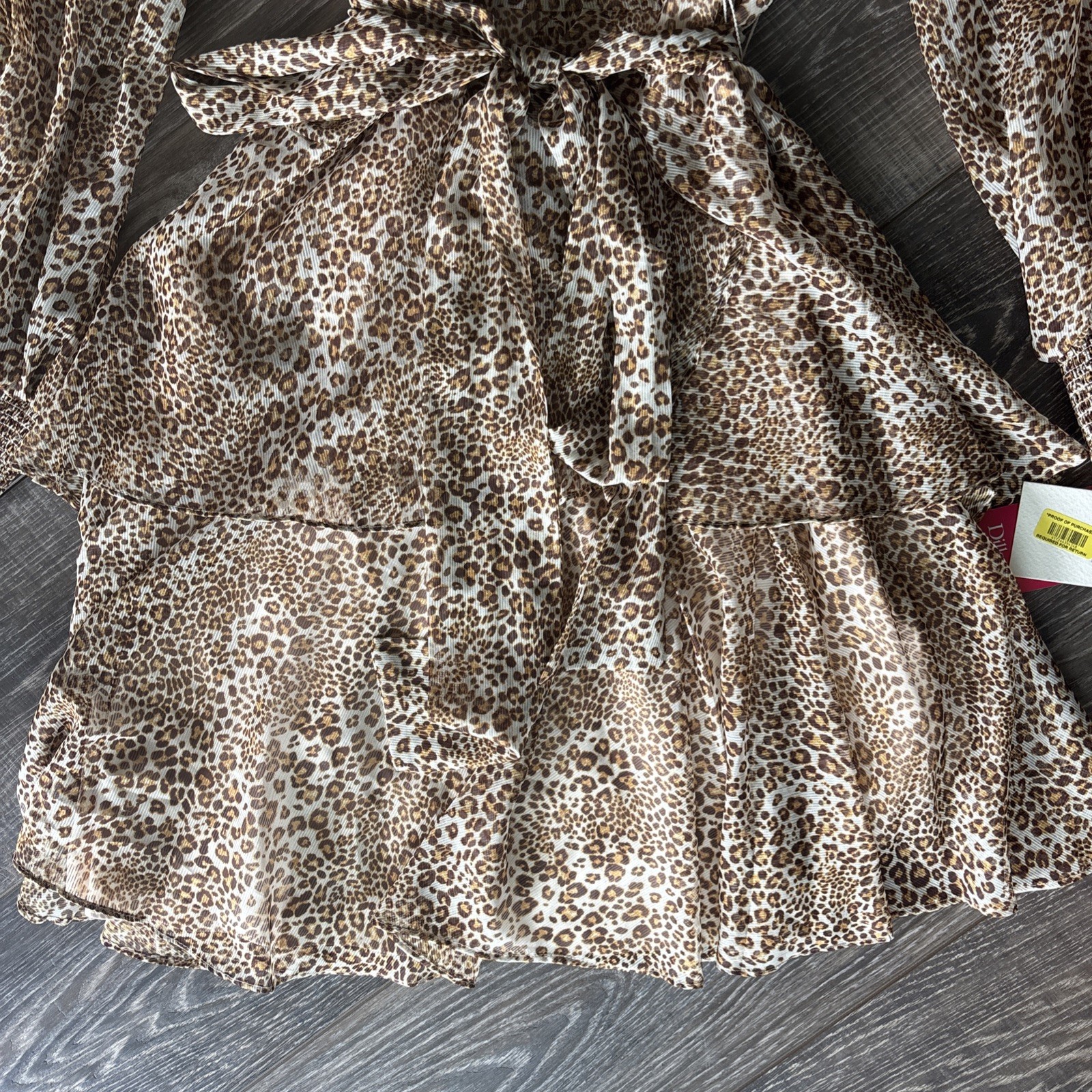 NWT Women’s Alex Marie Size 8 Leopard Print Smocked High Neck Long Sleeve Dress