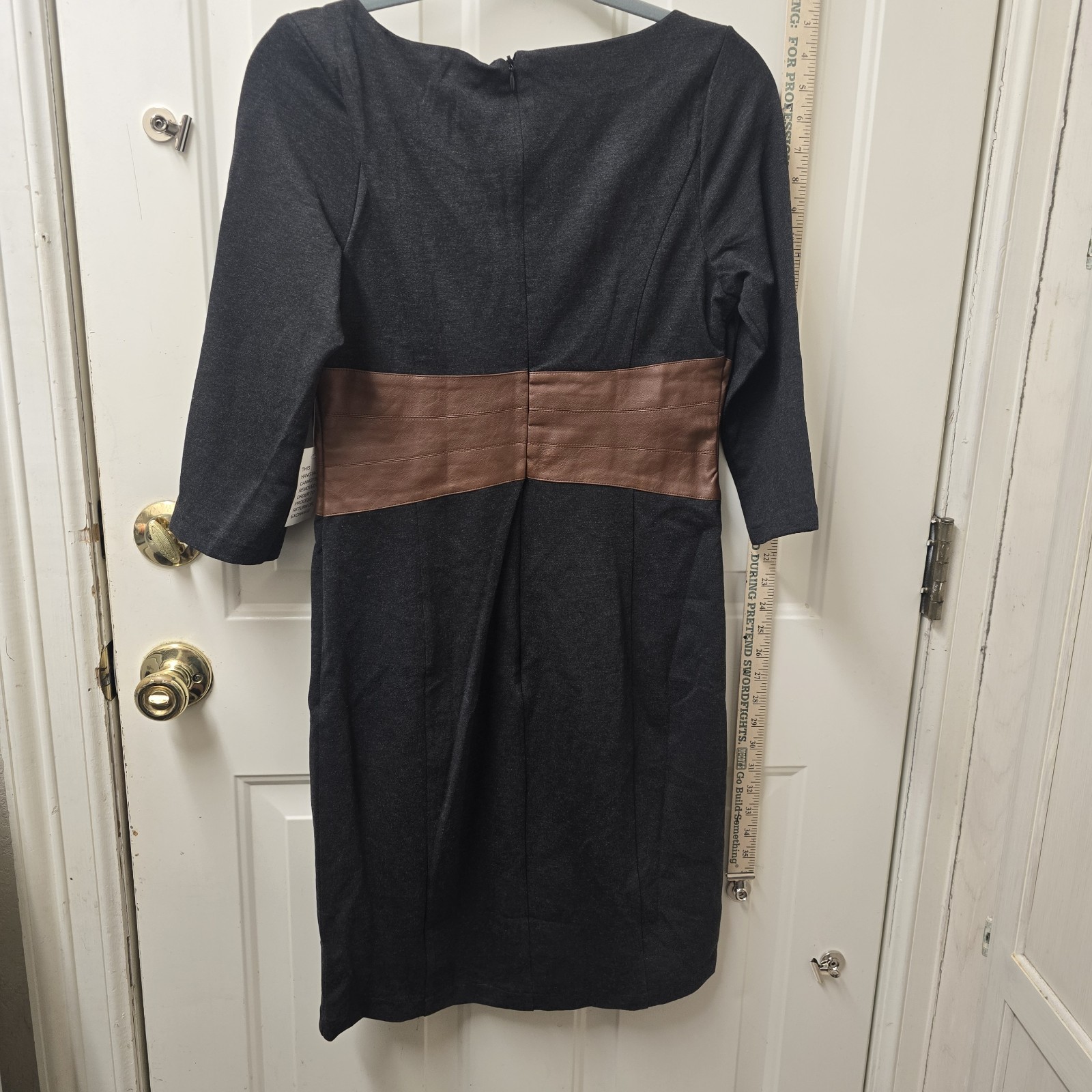 VENUS Sheath Knee-Length Dress Boat Neck 3/4 Sleeve Faux Leather Zip Sz 10