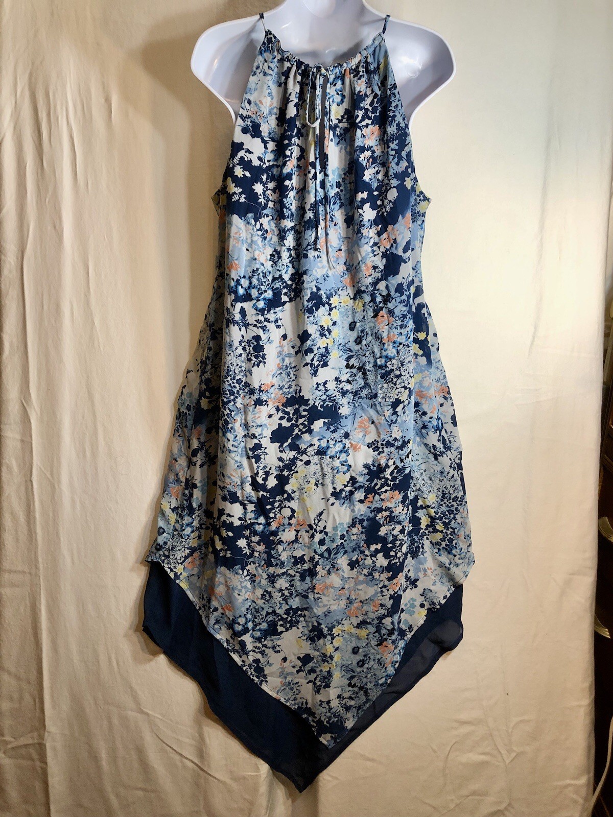 Emma & Michelle Women’s BOHO Halter/Strap Midi Dress Blue Floral Size Large
