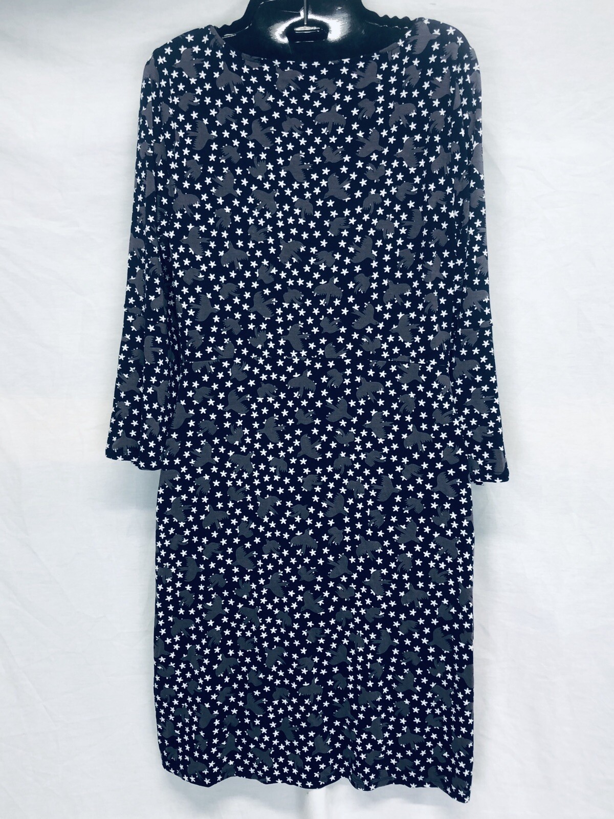Boden Blue Jersey Dress Size 8L Womens Dove Bird Print Jennifer