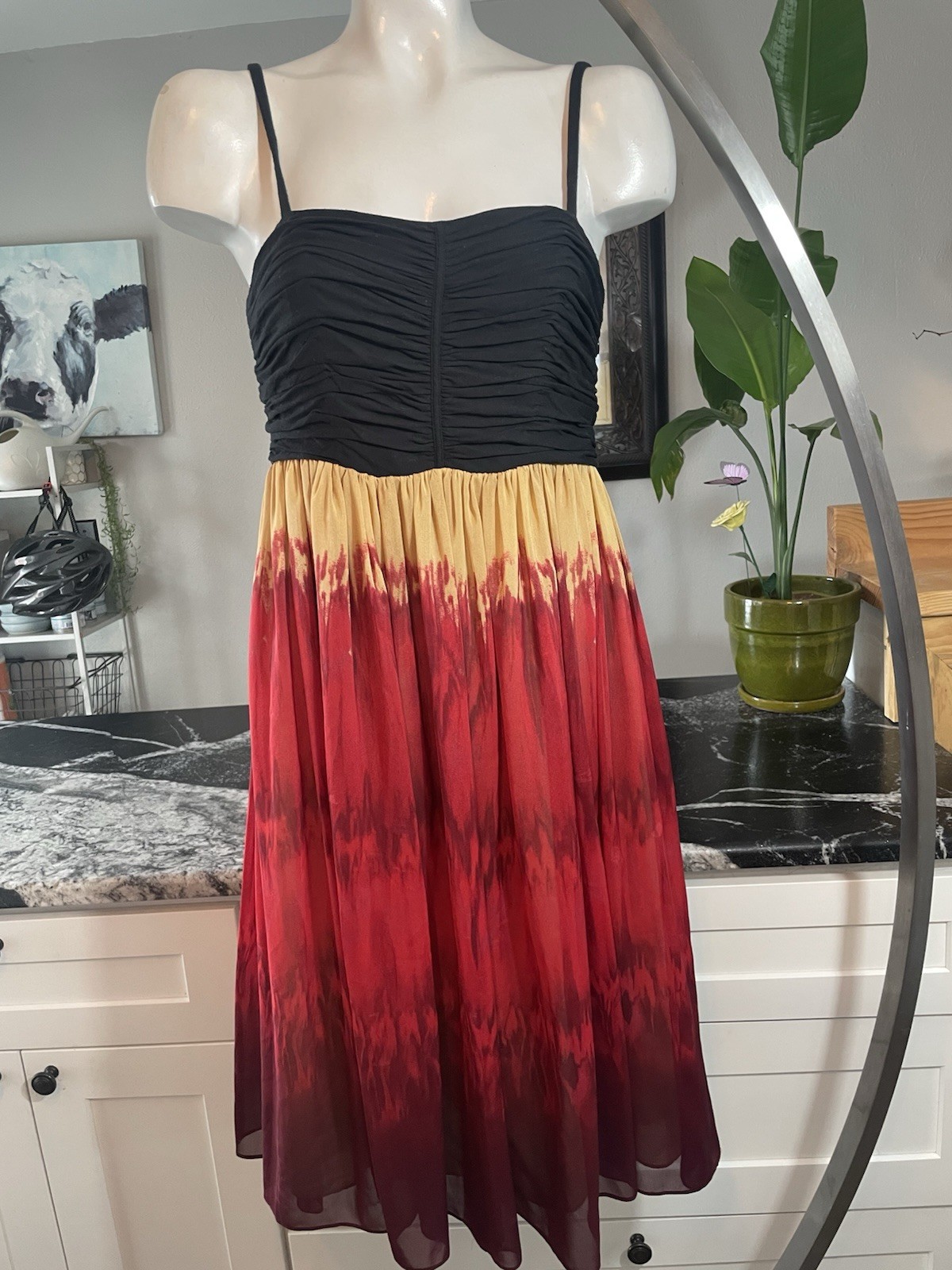 Anne Klein Black, Gold, and Red Ombré Midi Sundress Women’s Size 4