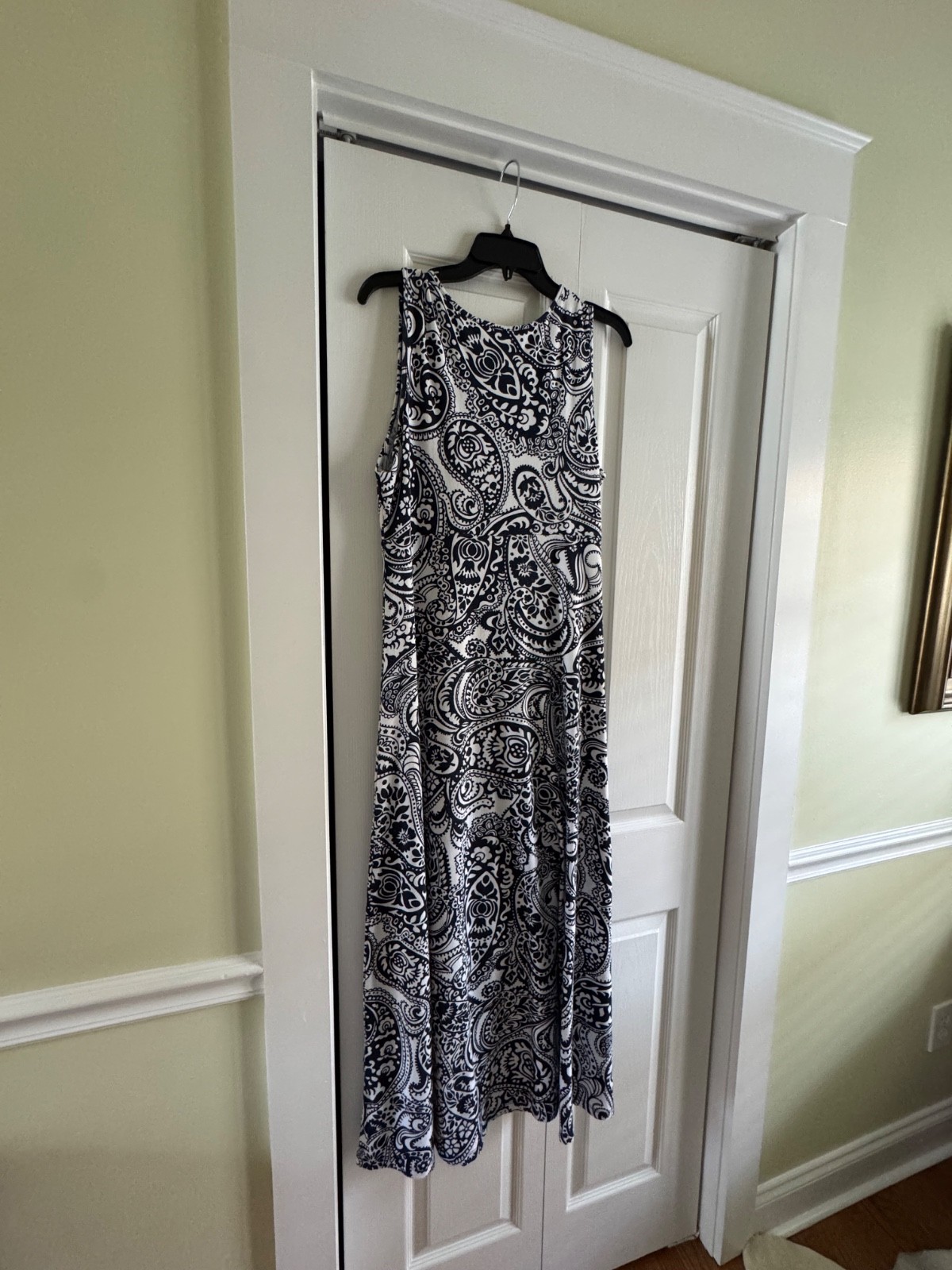 Talbots Dress Womens L Blue White Floral Maxi Sleeveless Knit